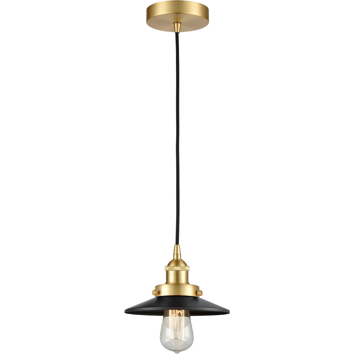 Edison Railroad 1 Light 8 inch Satin Gold Mini Pendant Ceiling Light