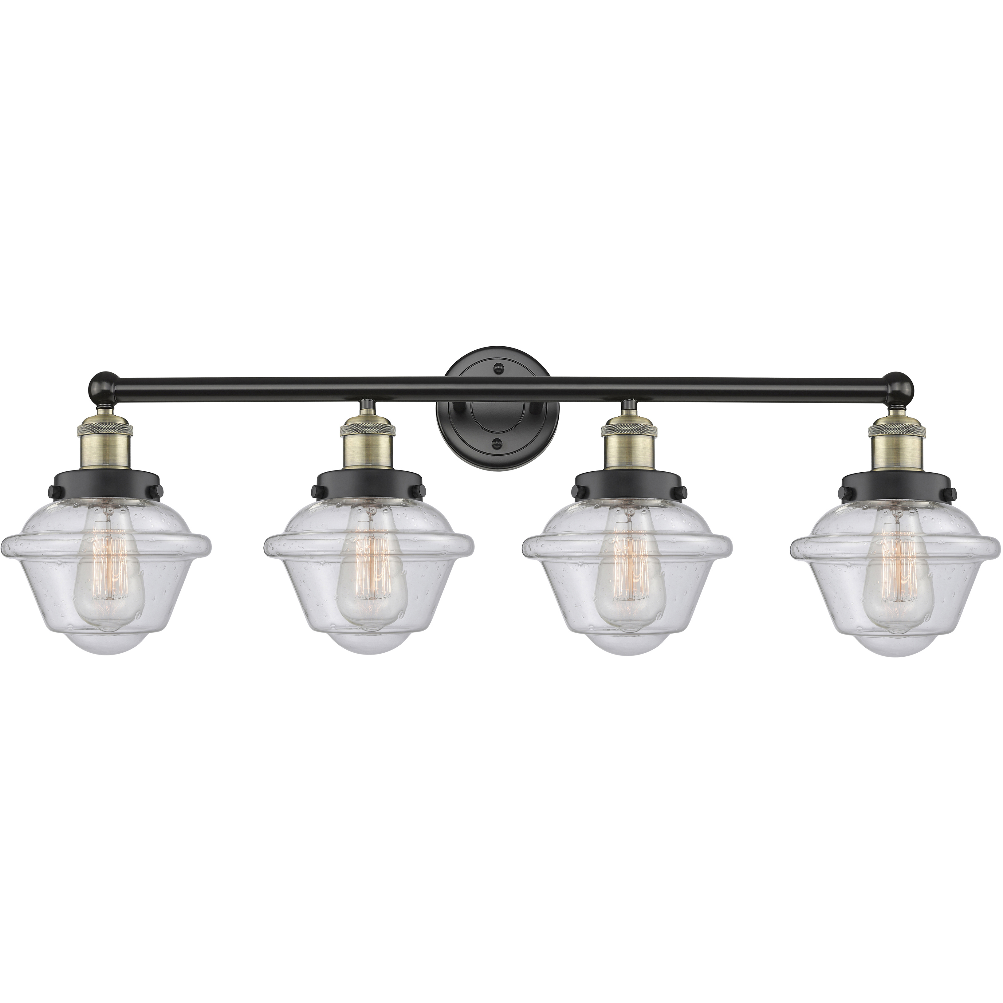 Oxford 4 Light 33.5 inch Black Antique Brass Bath Vanity Light Wall Light in Seedy Glass
