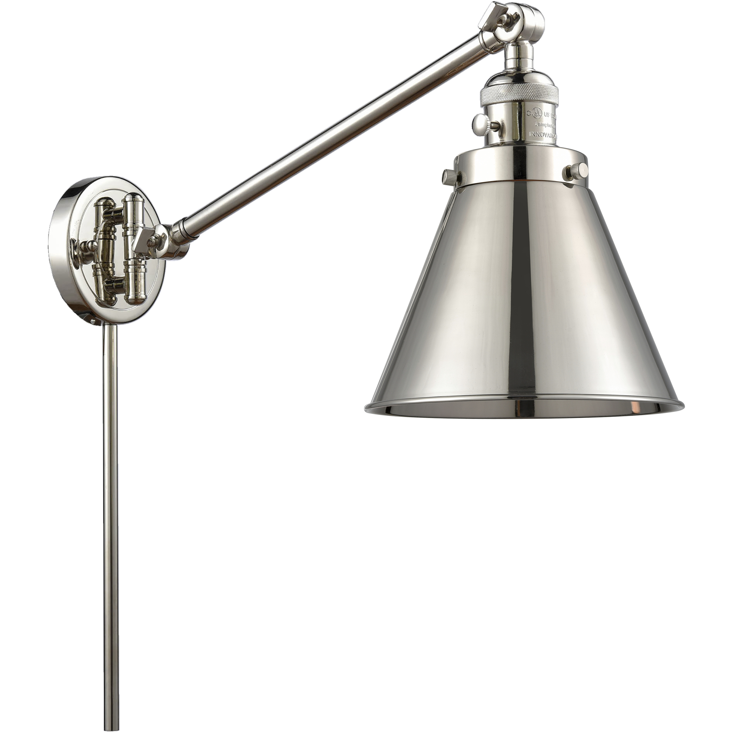 Appalachian 18 inch 100 watt Polished Nickel Swing Arm Wall Light, Franklin Restoration