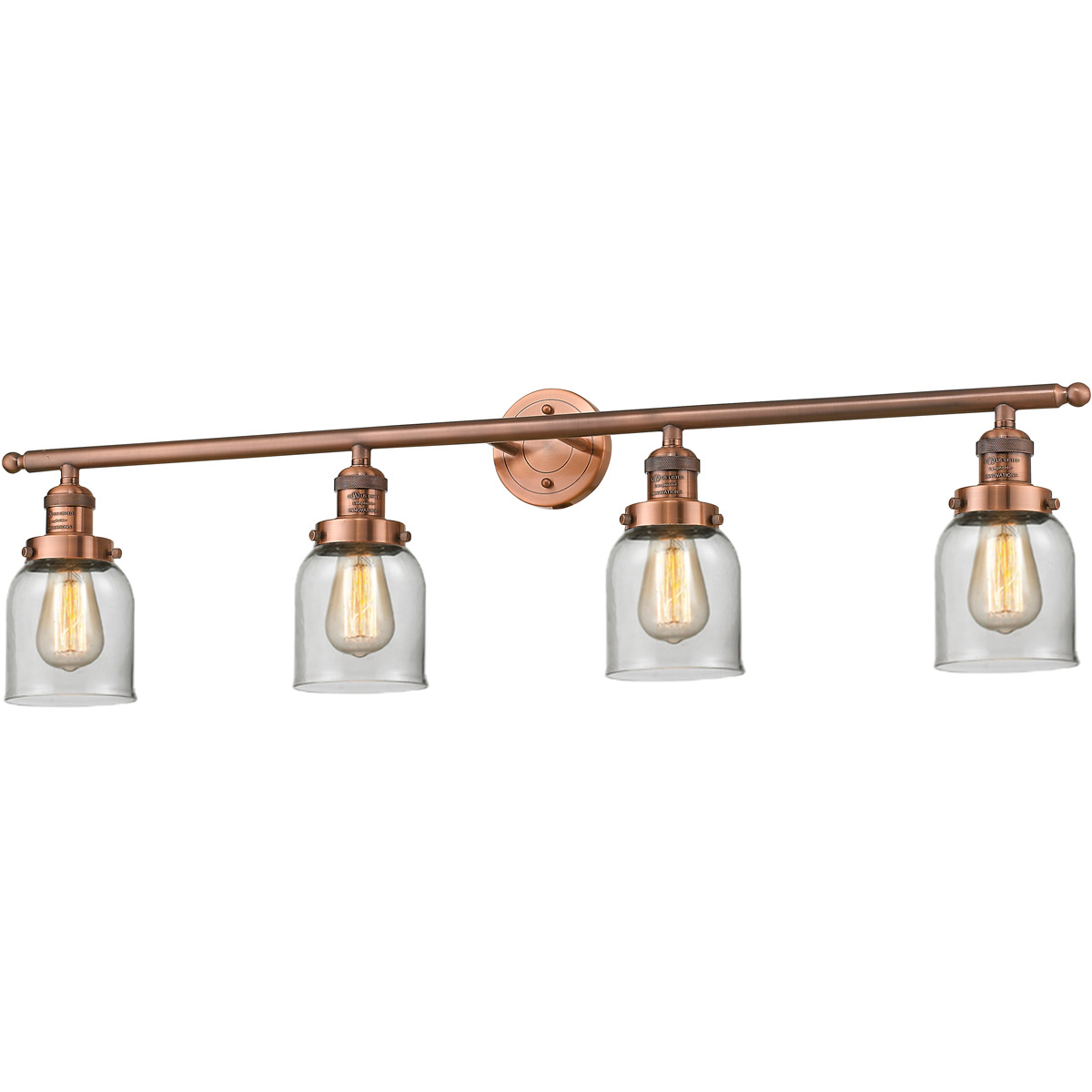 Franklin Restoration Small Bell 4 Light 42 inch Antique Copper Bath Vanity Light Wall Light in Clear Glass, Franklin Restoration