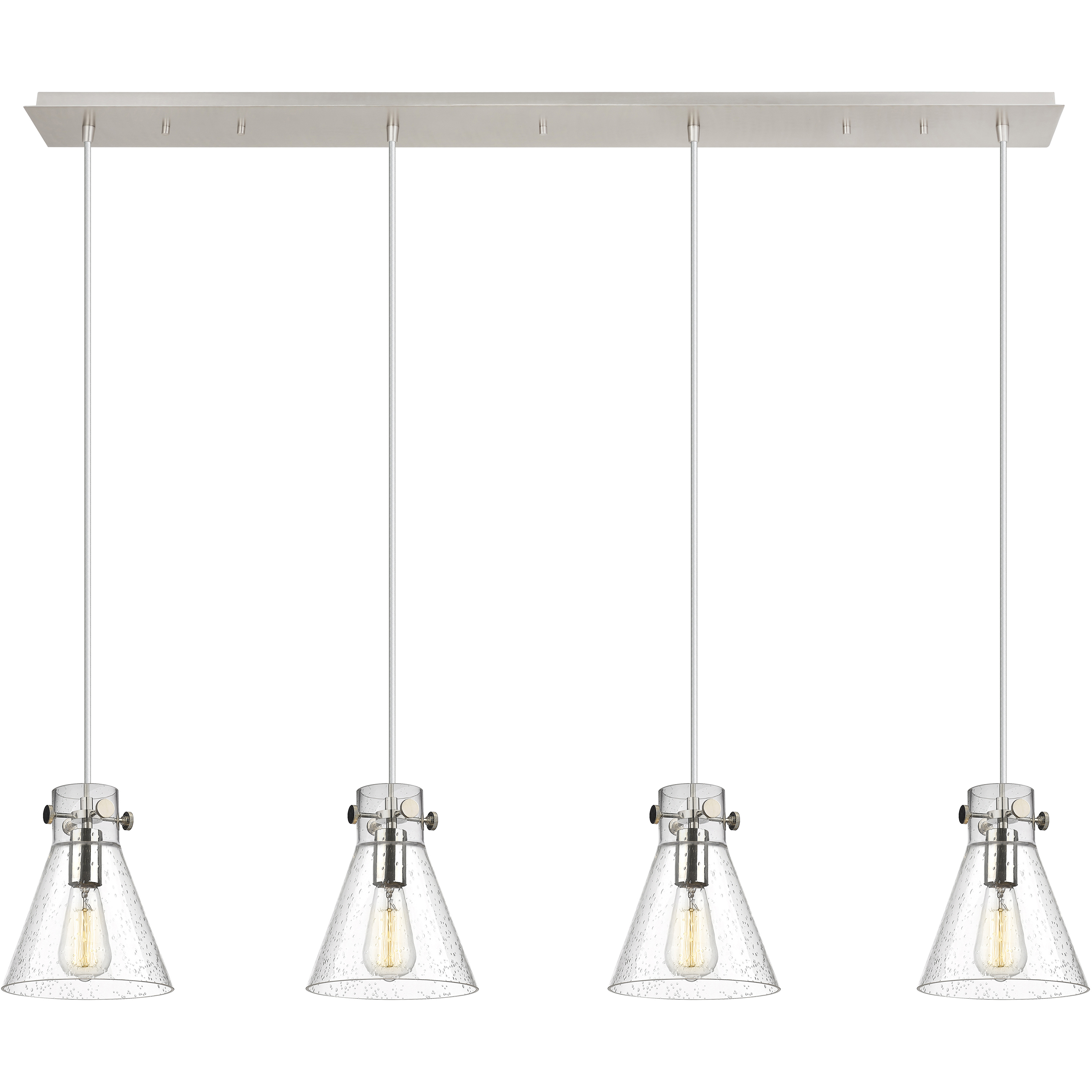 Newton Cone 4 Light 51.75 inch Polished Nickel Linear Pendant Ceiling Light in Seedy Glass