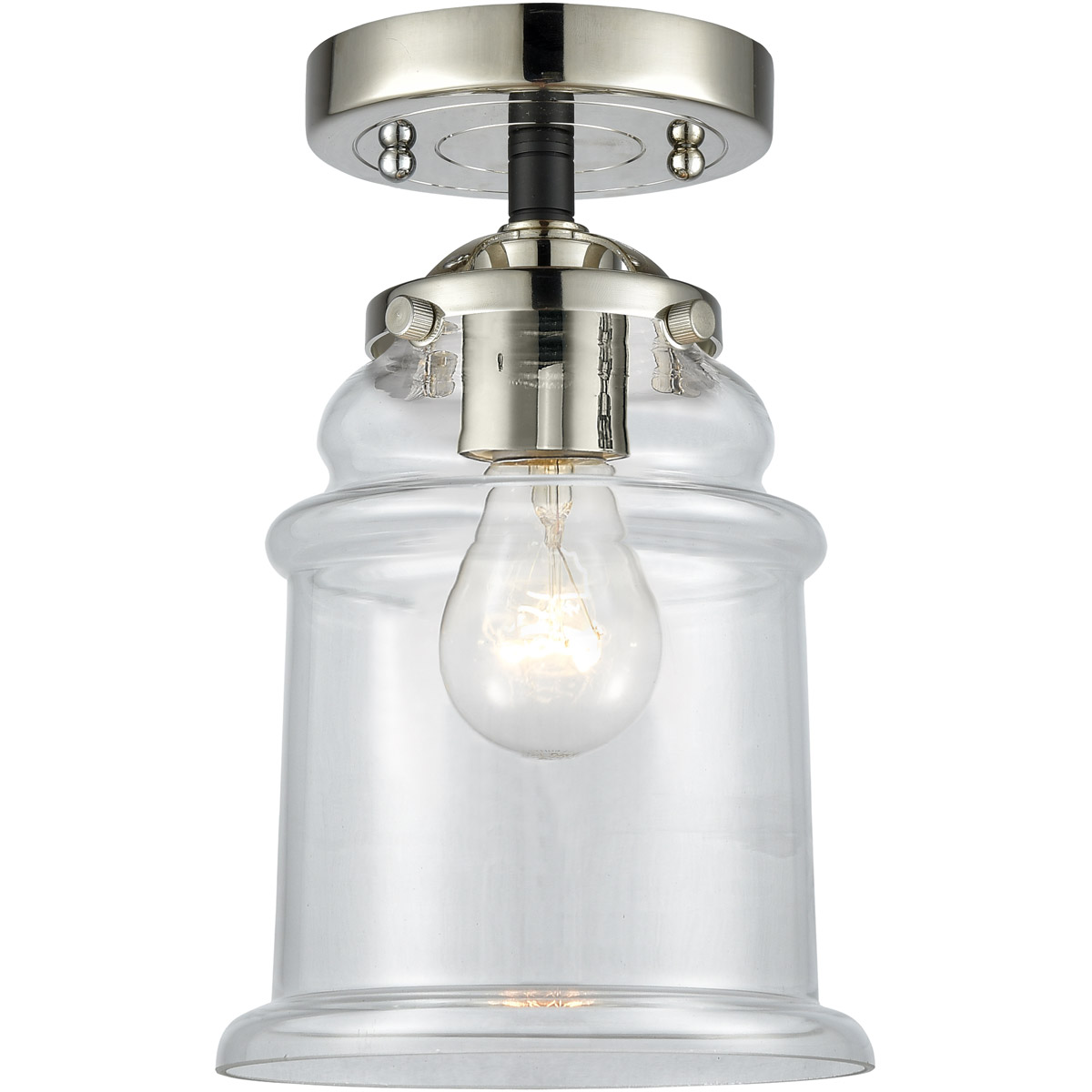 Nouveau Canton LED 6 inch Black Polished Nickel Semi-Flush Mount Ceiling Light in Clear Glass, Nouveau