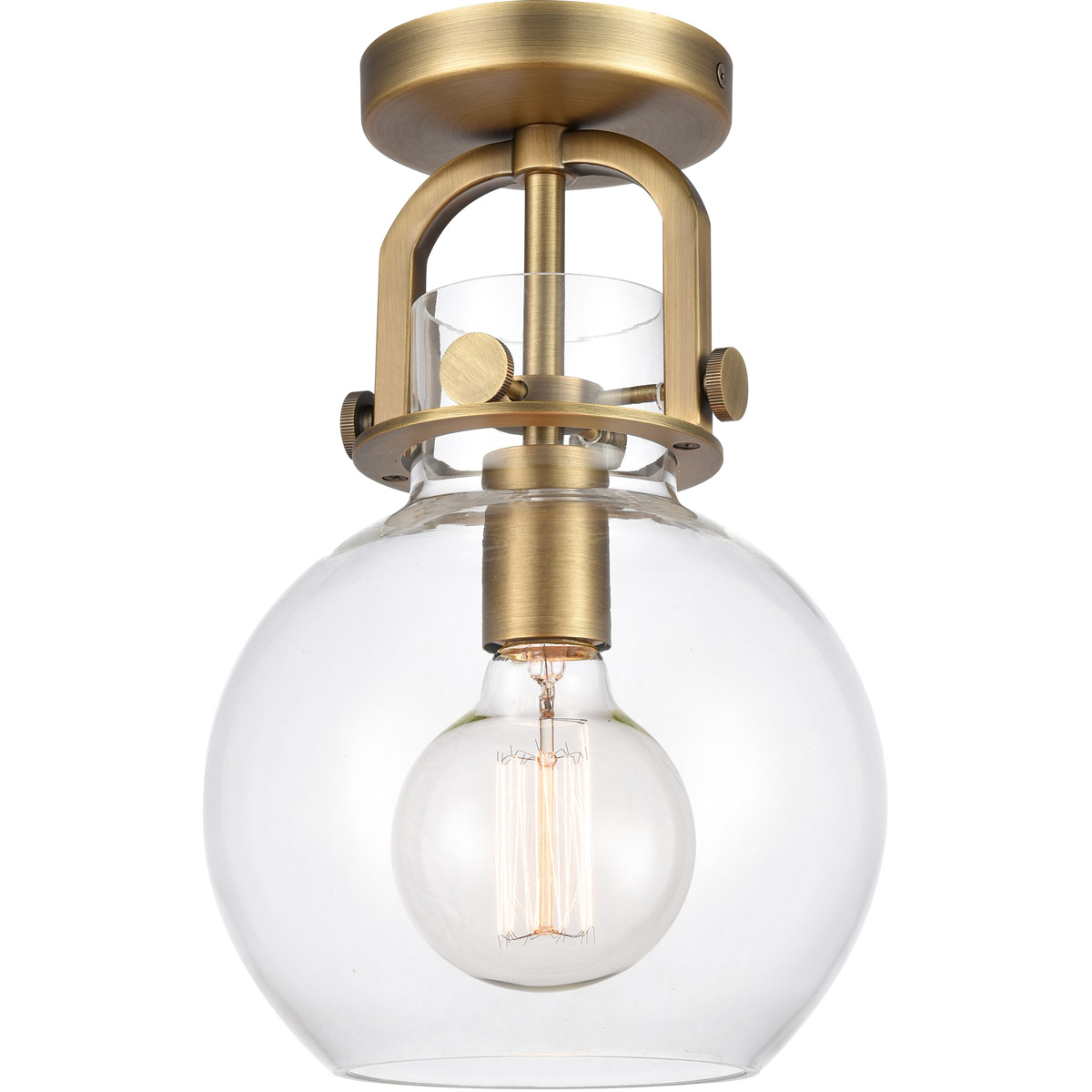 Restoration Newton 1 Light 8 inch Brushed Brass Flush Mount Ceiling Light, Restoration