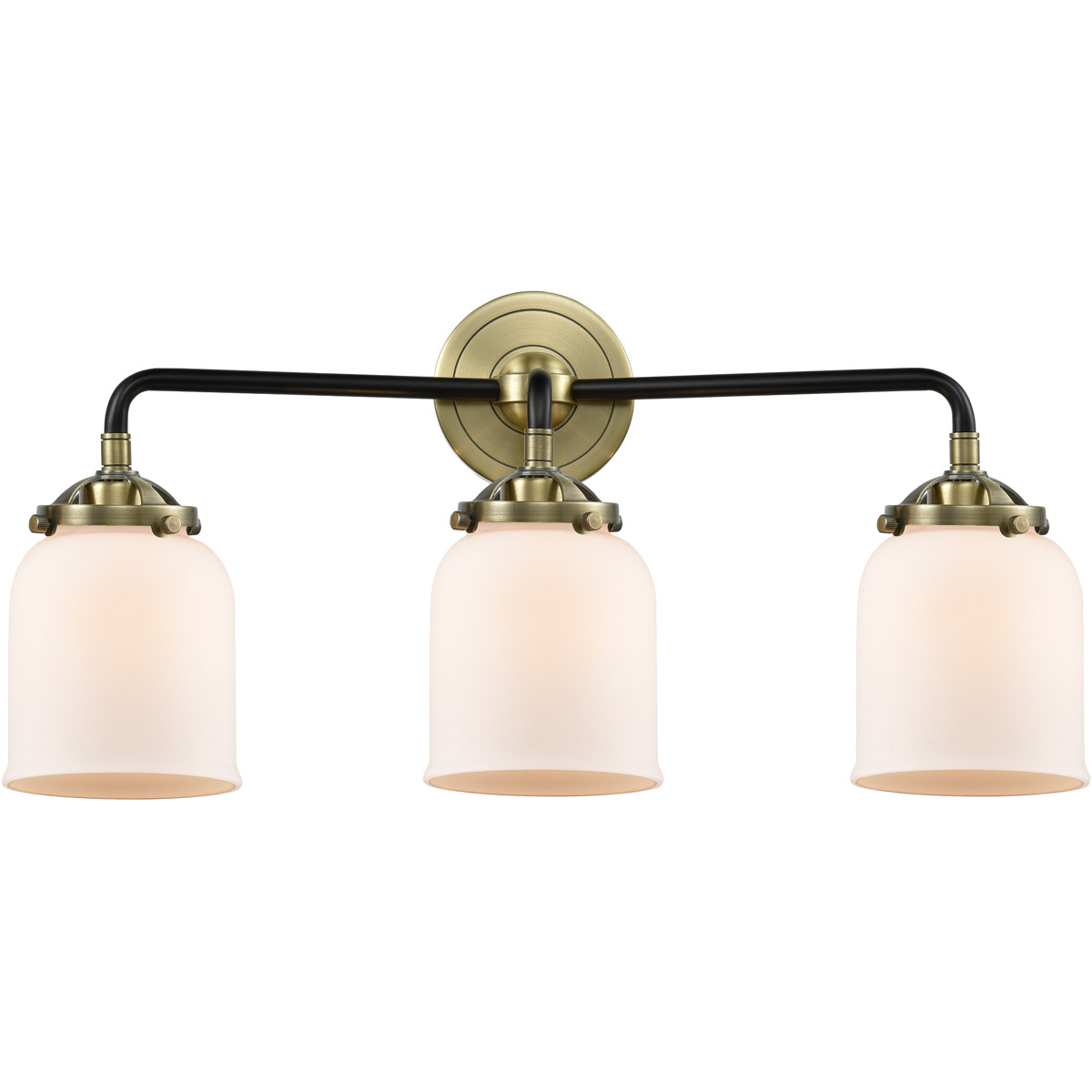Nouveau Small Bell LED 23 inch Black Antique Brass Bath Vanity Light Wall Light in Matte White Glass, Nouveau