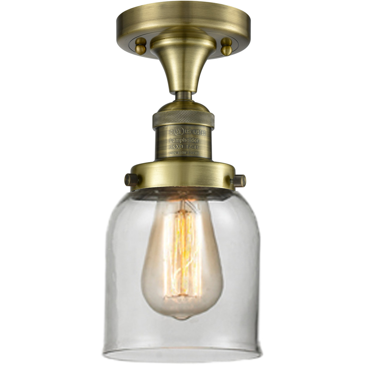 Franklin Restoration Small Bell 1 Light 5 inch Antique Brass Semi-Flush Mount Ceiling Light in Incandescent, Clear Glass, Franklin Restoration