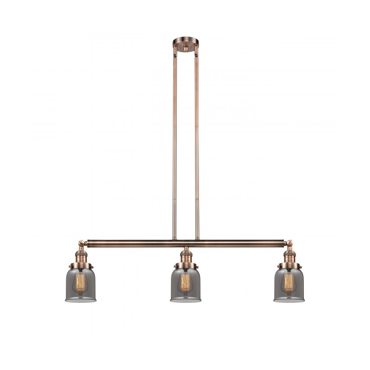 Franklin Restoration Small Bell 3 Light 37.5 inch Antique Copper Island Light Ceiling Light in Light Smoke Glass, Franklin Restoration