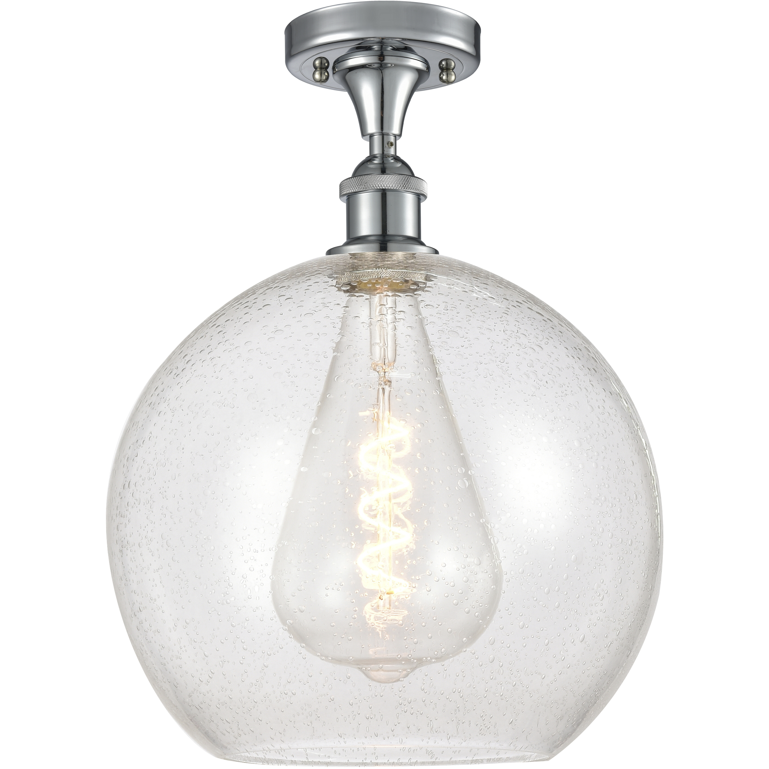 Edison Athens 1 Light 12 inch Brushed Satin Nickel Semi-Flush Mount Ceiling Light in Seedy Glass