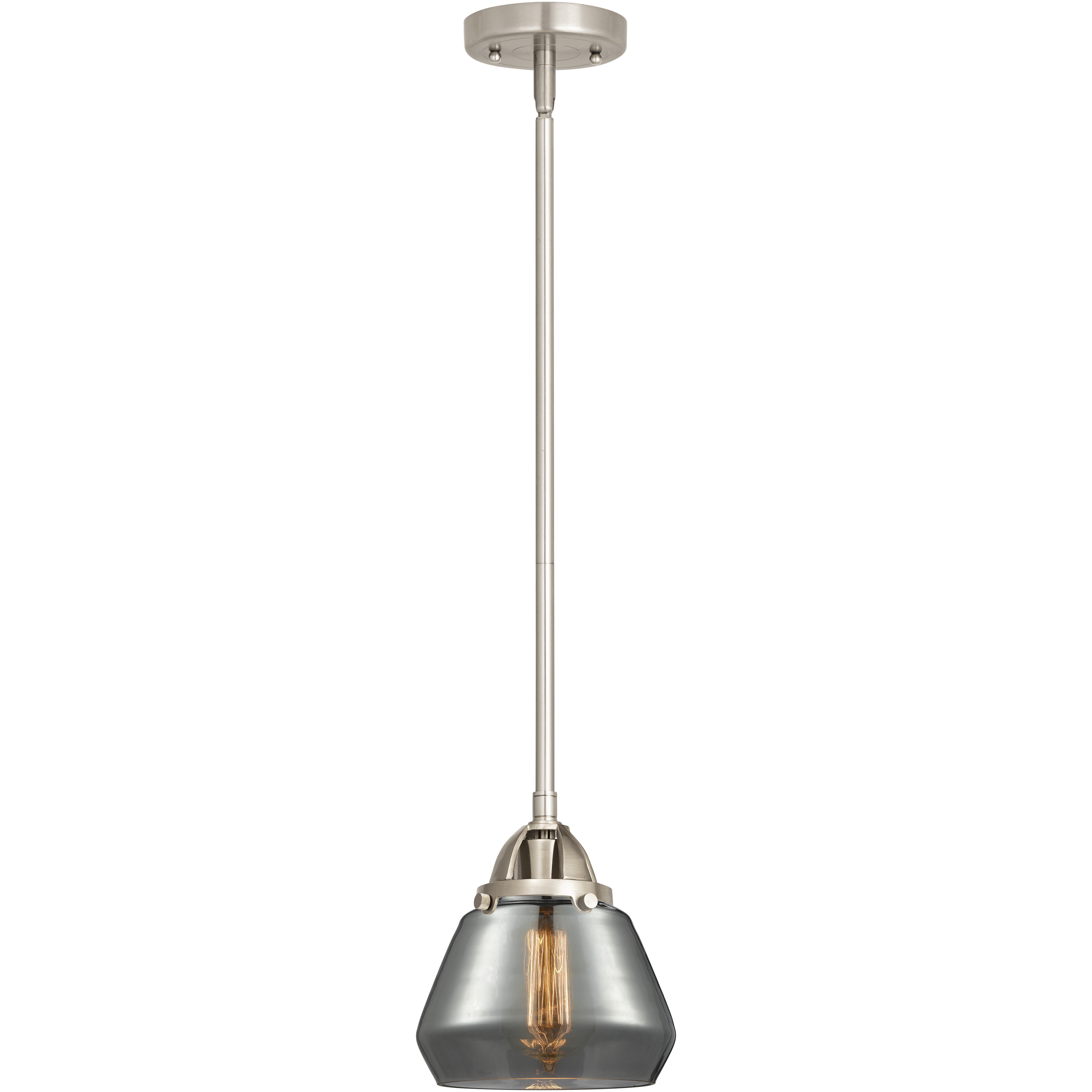 Nouveau 2 Fulton 1 Light 6.75 inch Brushed Satin Nickel Mini Pendant Ceiling Light in Bulb Not Included, Light Smoke Glass