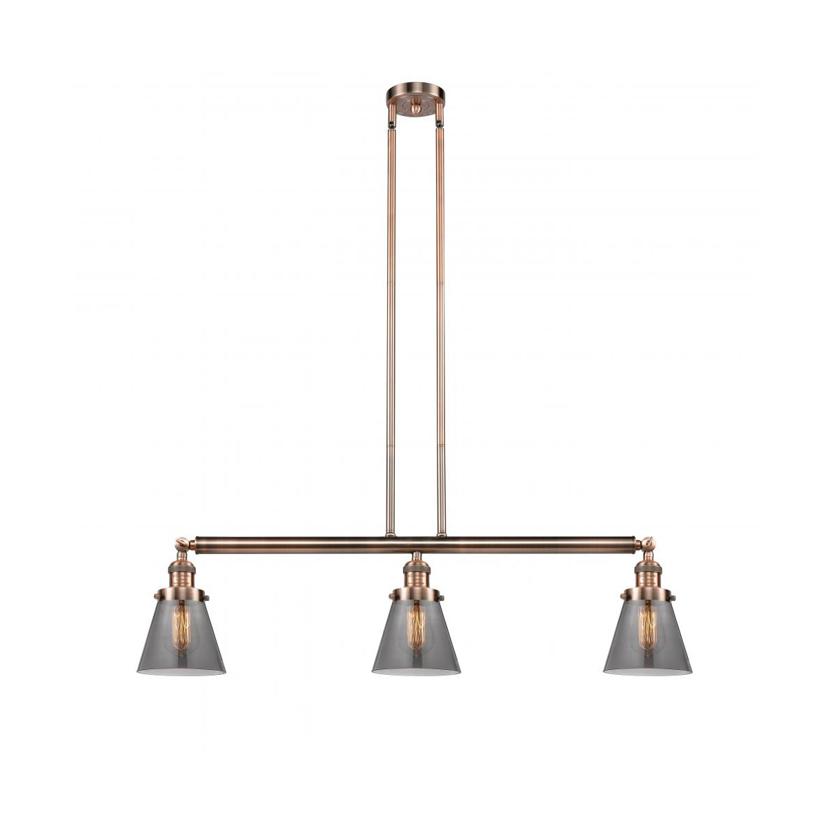 Franklin Restoration Small Cone LED 39 inch Antique Copper Island Light Ceiling Light in Plated Smoke Glass, Franklin Restoration