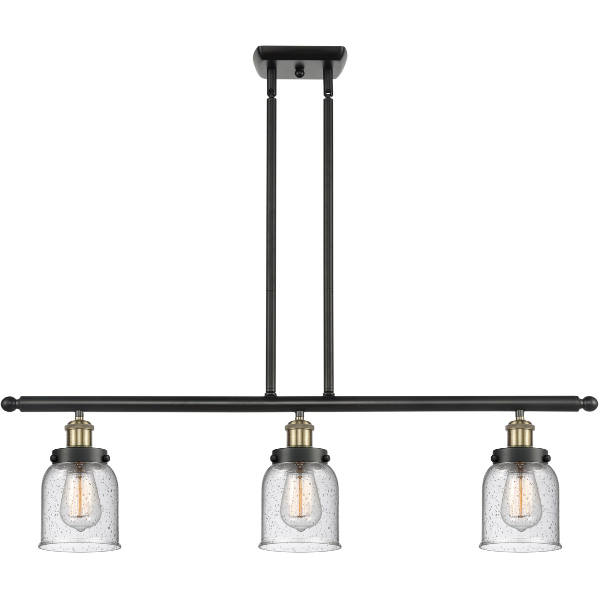 Ballston Small Bell 3 Light 36 inch Black Antique Brass Island Light Ceiling Light in Seedy Glass