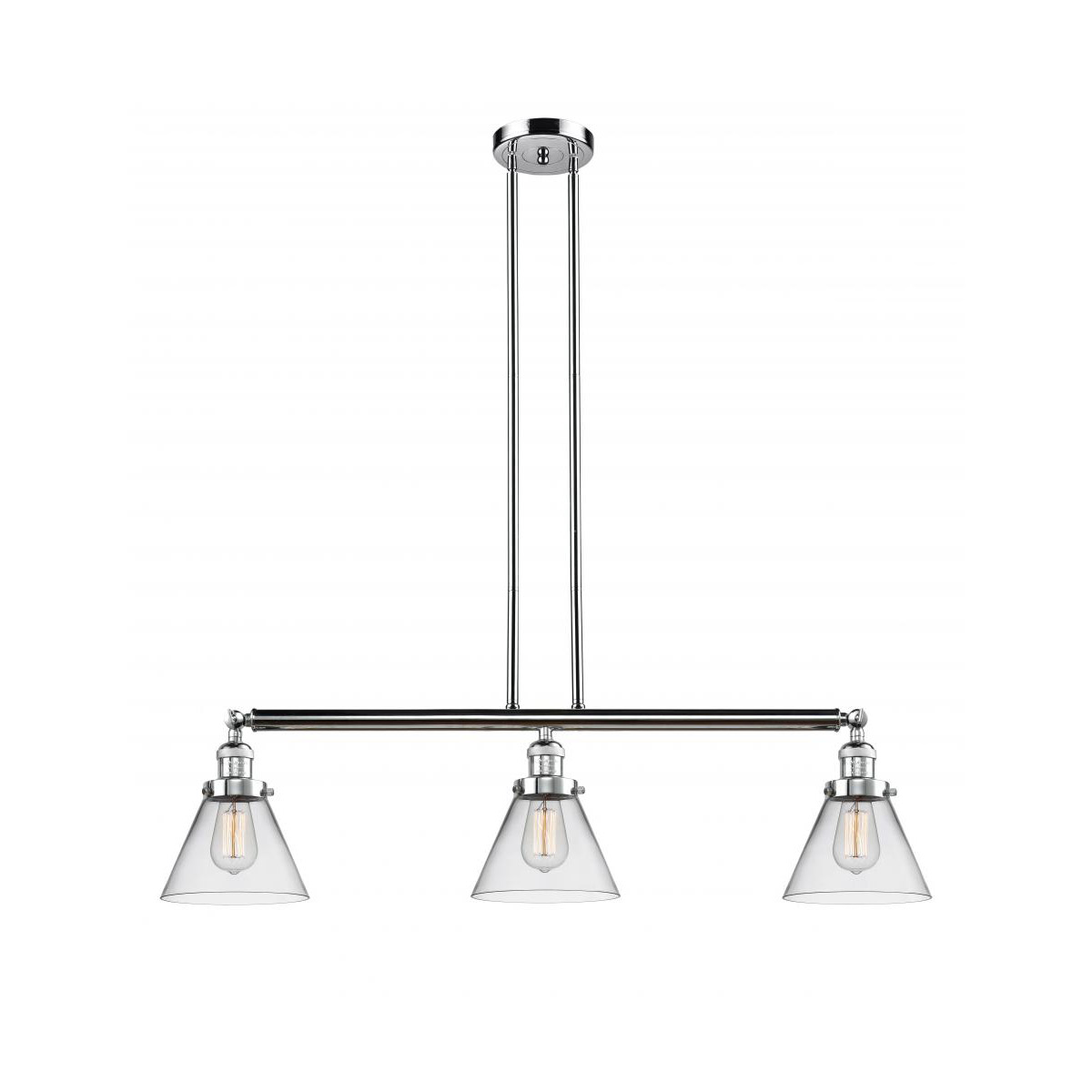 Franklin Restoration Large Cone 3 Light 40 inch Polished Chrome Island Light Ceiling Light in Clear Glass, Franklin Restoration