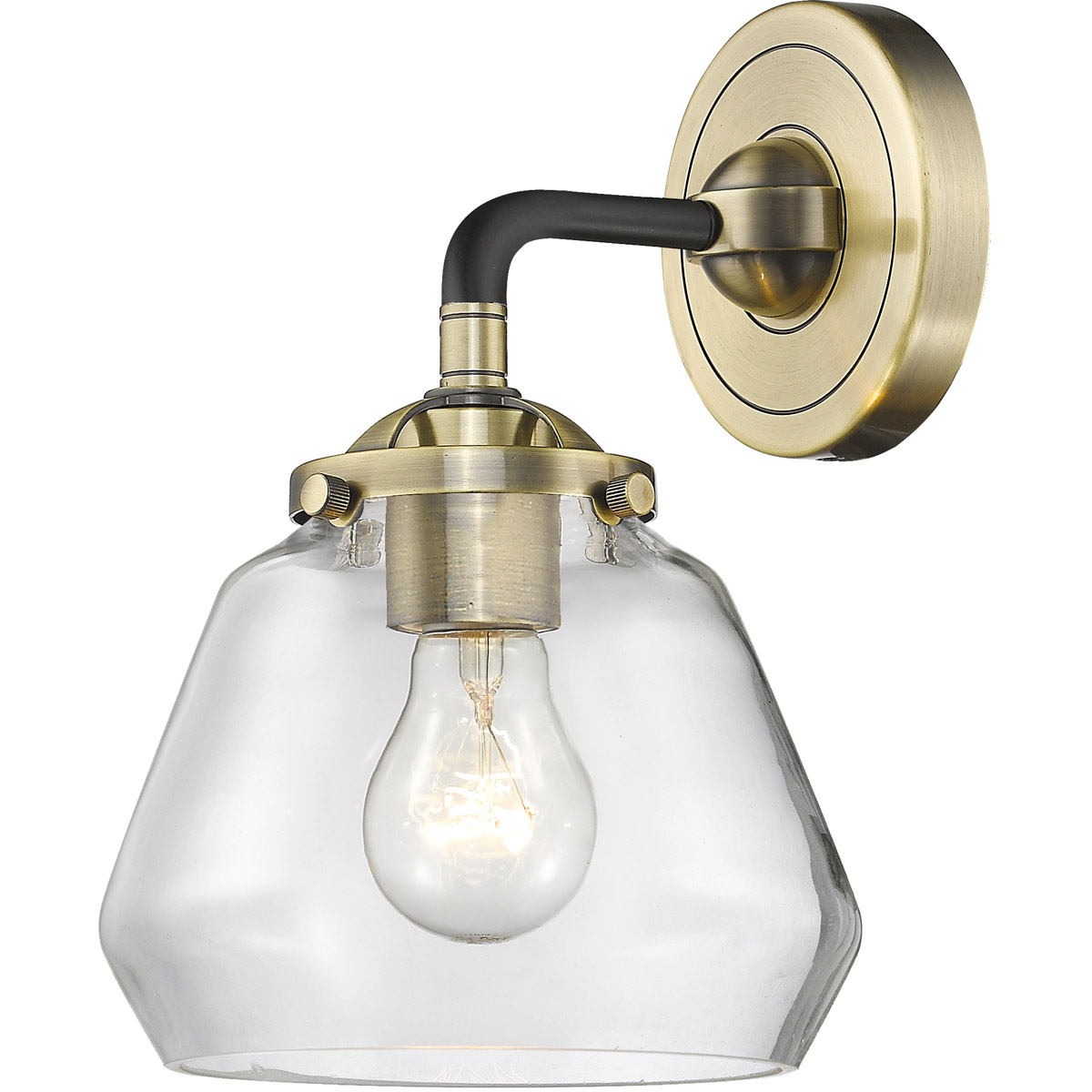Nouveau Fulton LED 7 inch Black Antique Brass Sconce Wall Light in Clear Glass, Nouveau