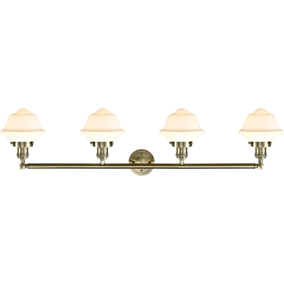 Franklin Restoration Small Oxford 4 Light 46 inch Antique Brass Bath Vanity Light Wall Light in Incandescent, Matte White Glass, Franklin Restoration
