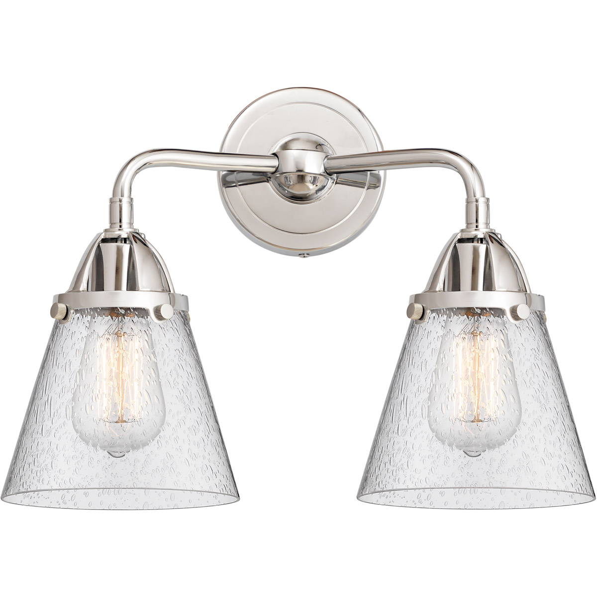 Nouveau 2 Small Cone 2 Light 14 inch Polished Chrome Bath Vanity Light Wall Light in Seedy Glass