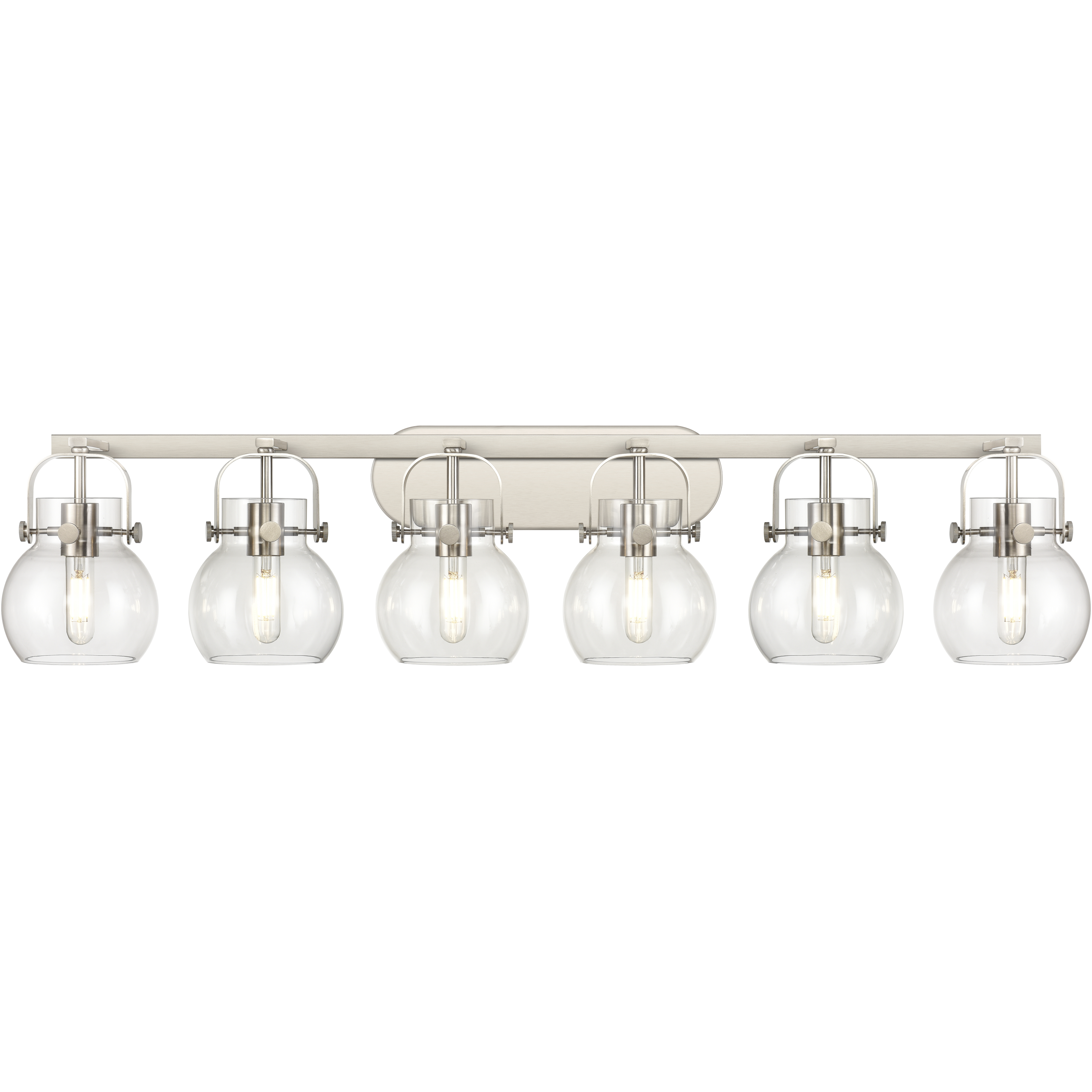 Pilaster II Sphere 6 Light 45.5 inch Satin Nickel Bath Vanity Light Wall Light in Clear Glass