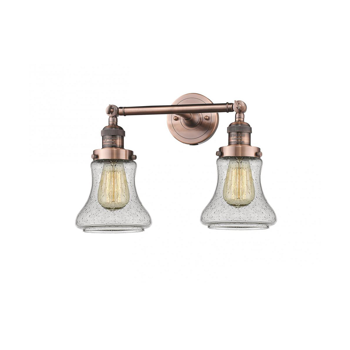 Franklin Restoration Bellmont LED 17 inch Antique Copper Bath Vanity Light Wall Light in Seedy Glass, Franklin Restoration
