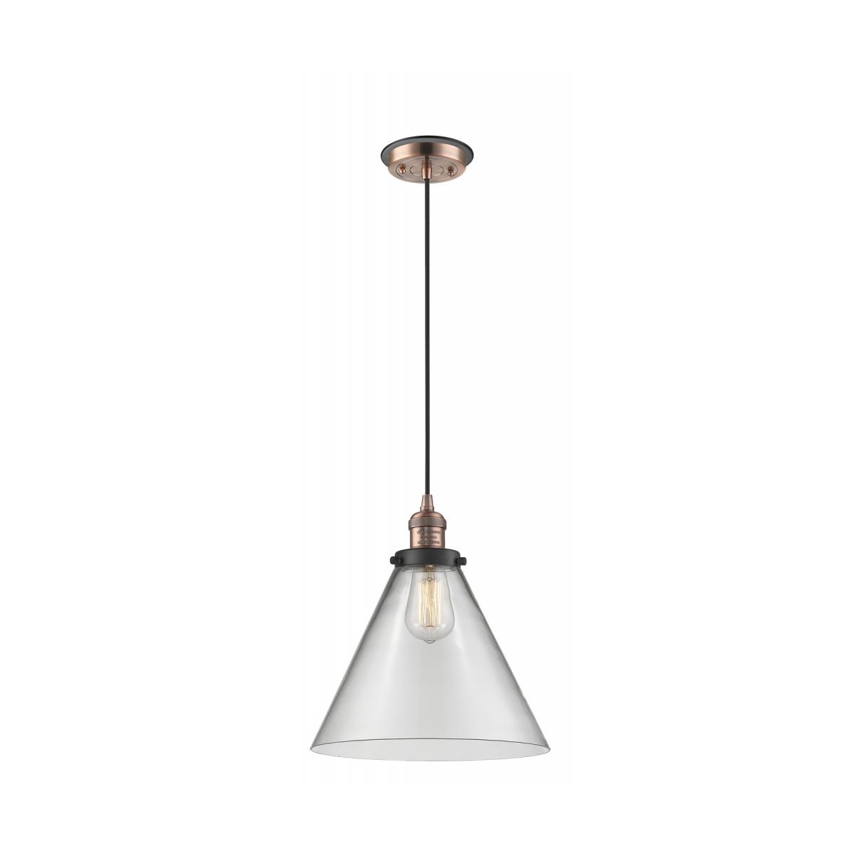 Franklin Restoration X-Large Cone 1 Light 12 inch Antique Copper/Matte Black Mini Pendant Ceiling Light in Clear Glass