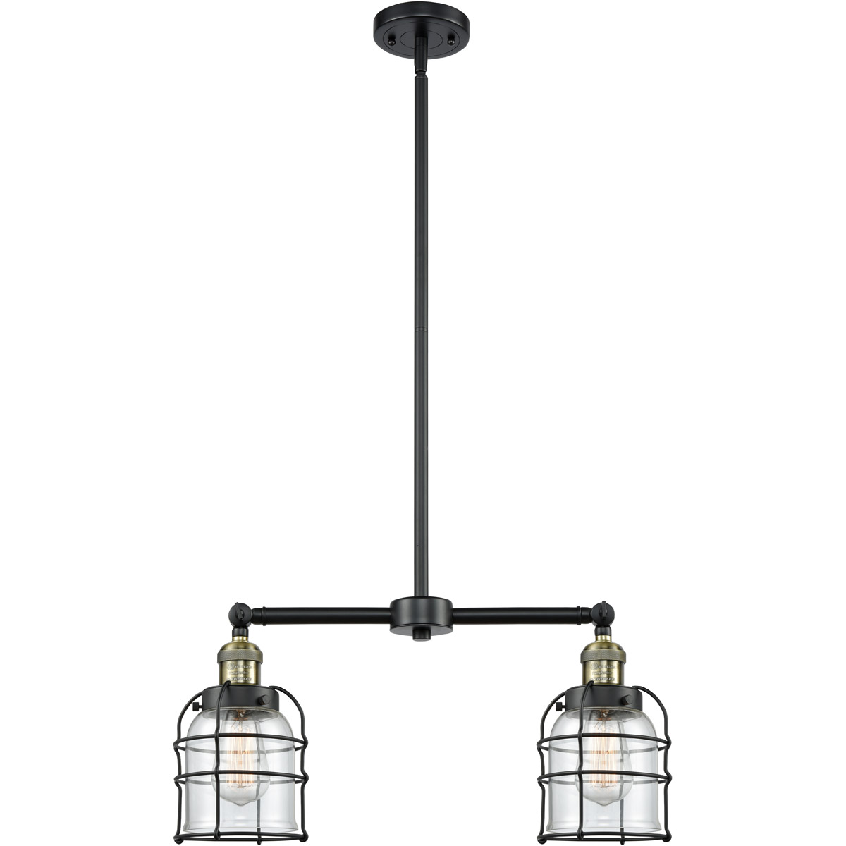 Franklin Restoration Small Bell Cage 2 Light 21 inch Black Antique Brass Island Light Ceiling Light in Clear Glass, Franklin Restoration