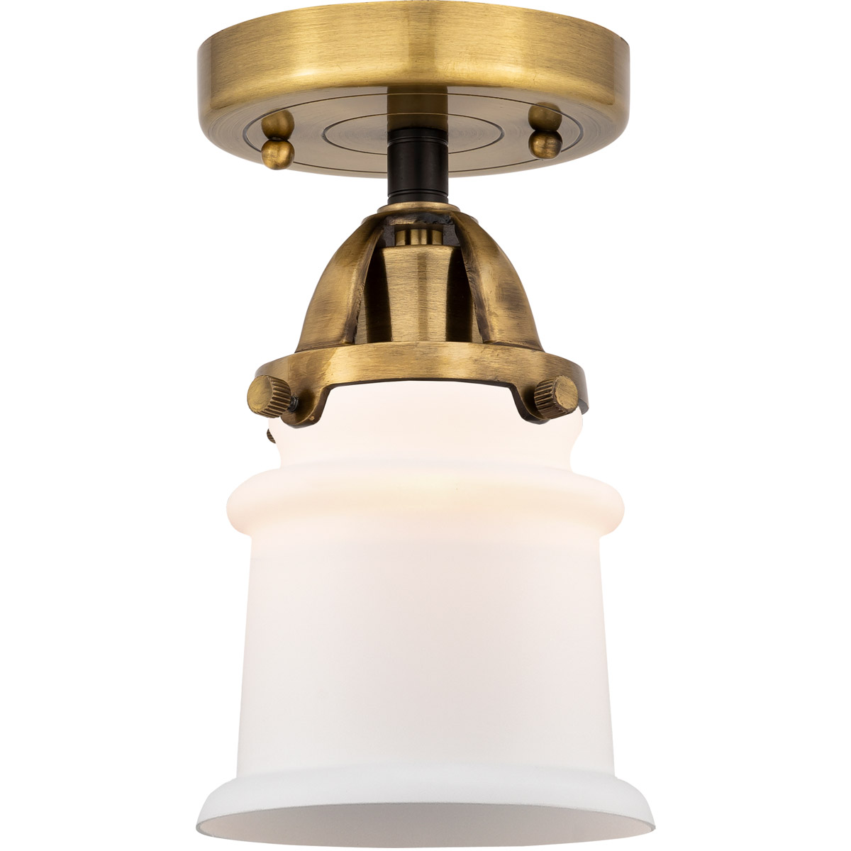 Nouveau 2 Small Canton LED 5.25 inch Black Antique Brass Semi-Flush Mount Ceiling Light in Matte White Glass