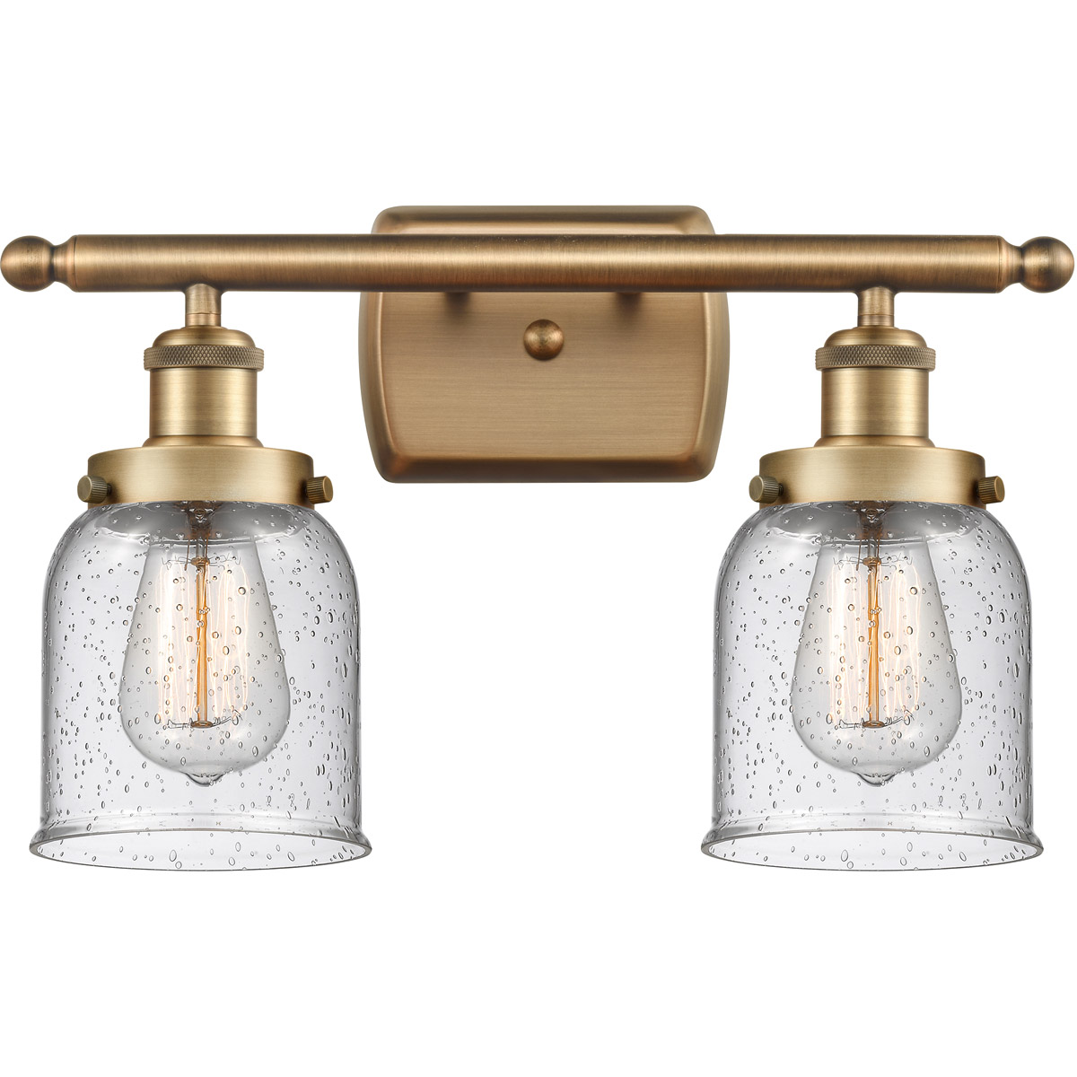 Ballston Small Bell 2 Light 16 inch Brushed Brass Bath Vanity Light Wall Light in Seedy Glass
