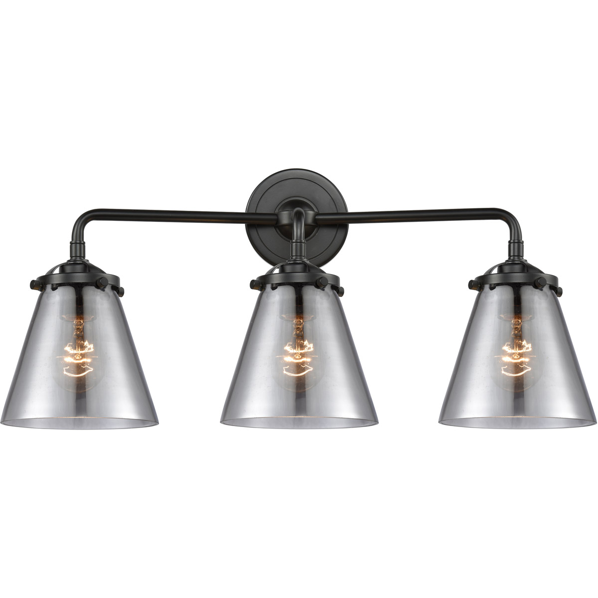 Nouveau Small Cone 3 Light 24 inch Oil Rubbed Bronze Bath Vanity Light Wall Light in Plated Smoke Glass, Nouveau