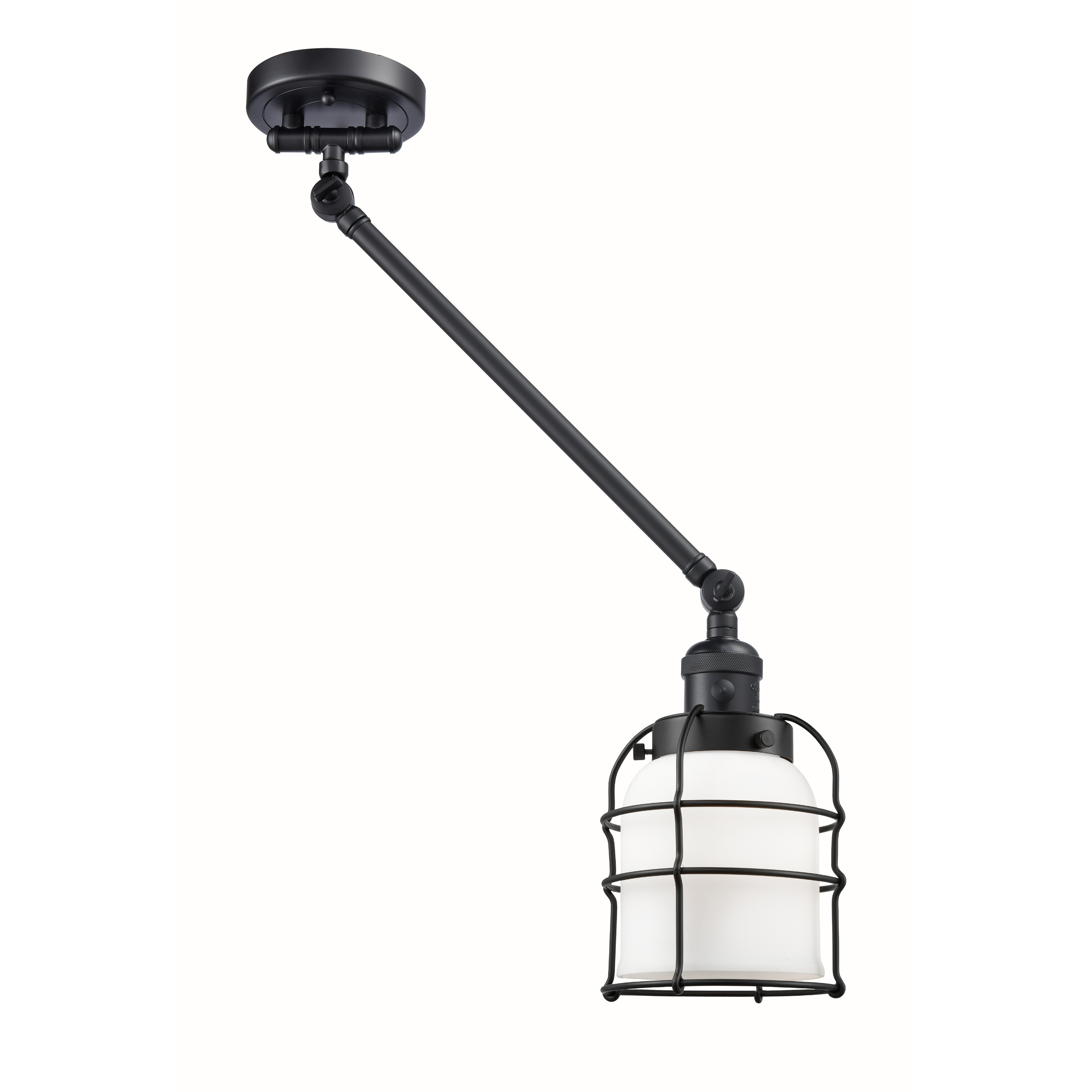 Small Bell Cage 21 inch 60.00 watt Matte Black Swing Arm Wall Light, Franklin Restoration