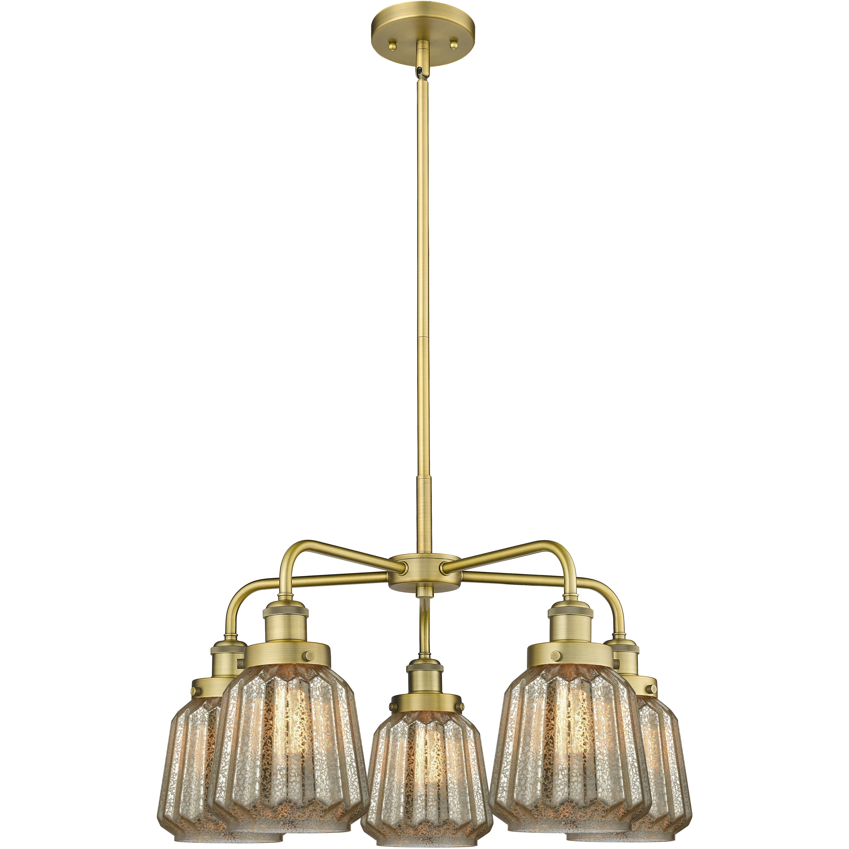 Chatham 5 Light 24.5 inch Brushed Brass Chandelier Ceiling Light in Mercury Glass