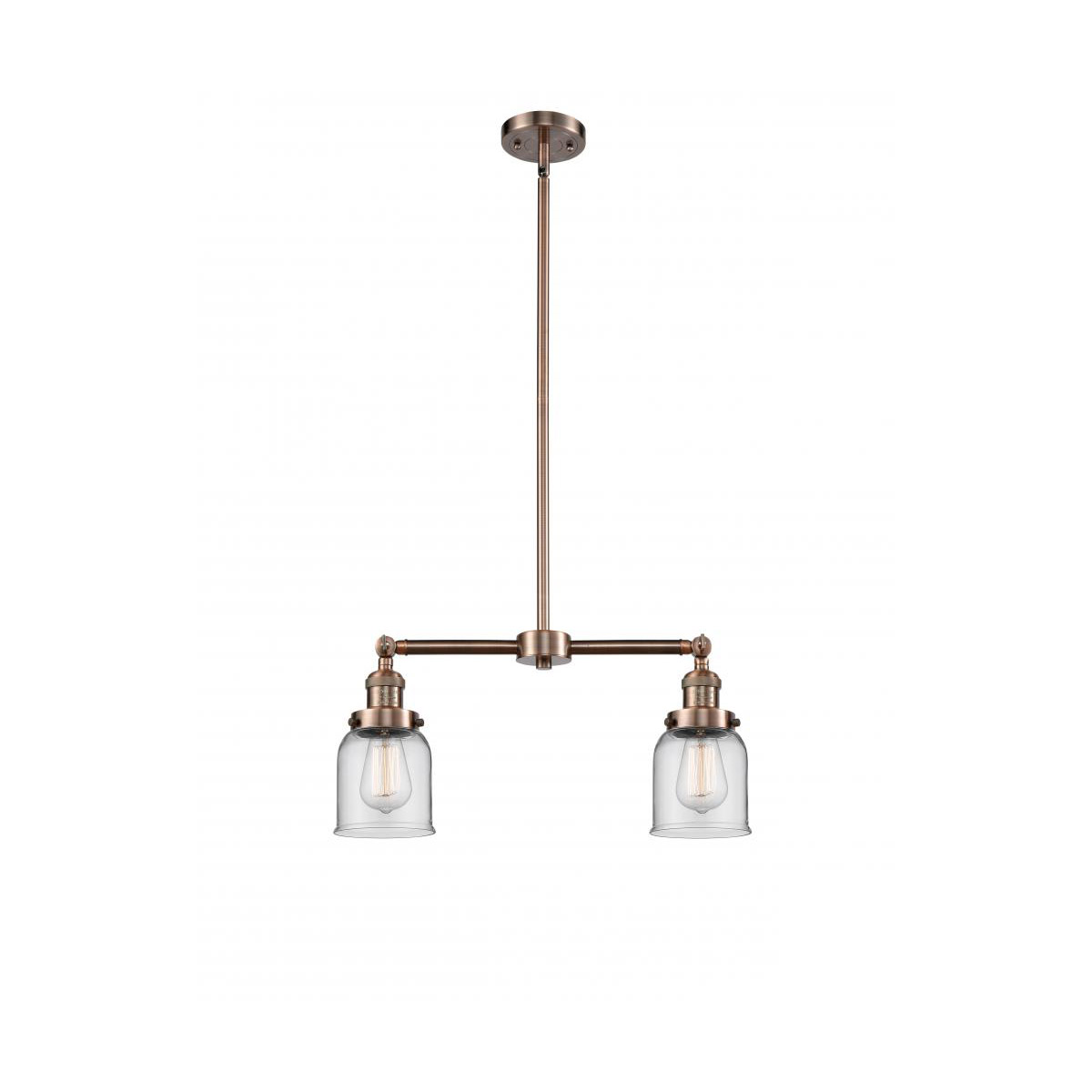 Franklin Restoration Small Bell 2 Light 21 inch Antique Copper Chandelier Ceiling Light in Clear Glass, Franklin Restoration