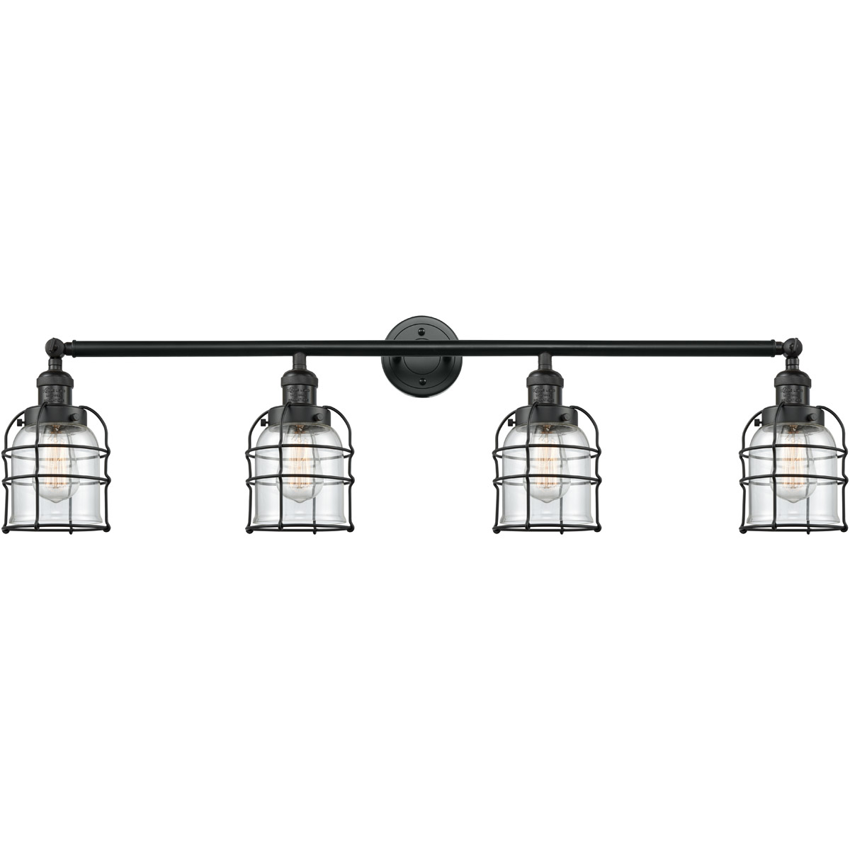 Franklin Restoration Small Bell Cage 4 Light 42 inch Black Antique Brass Bath Vanity Light Wall Light in Clear Glass, Franklin Restoration