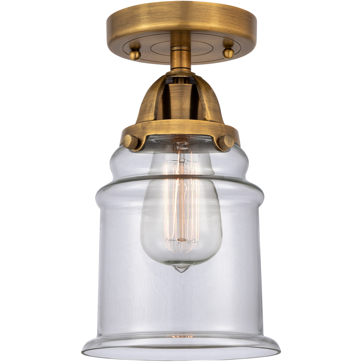 Nouveau 2 Canton LED 6 inch Brushed Brass Semi-Flush Mount Ceiling Light in Clear Glass