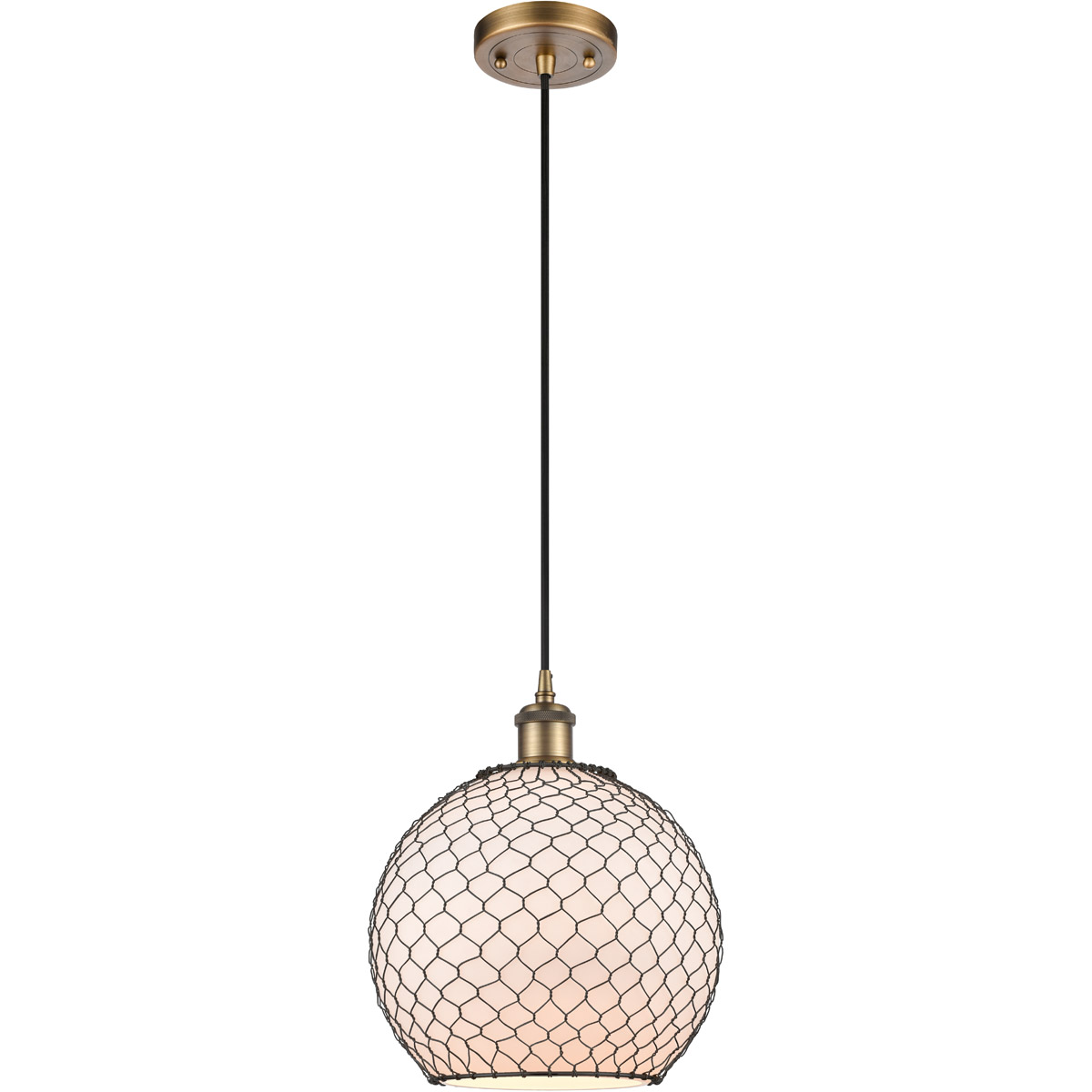 Ballston Large Farmhouse Chicken Wire LED 10 inch Brushed Brass Mini Pendant Ceiling Light, Ballston