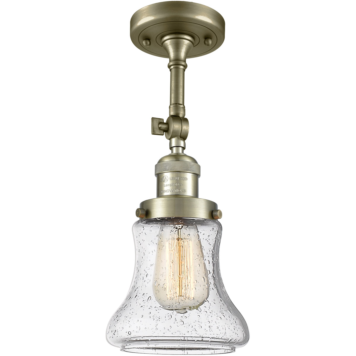 Franklin Restoration Bellmont LED 6 inch Antique Brass Semi-Flush Mount Ceiling Light in Seedy Glass, Franklin Restoration
