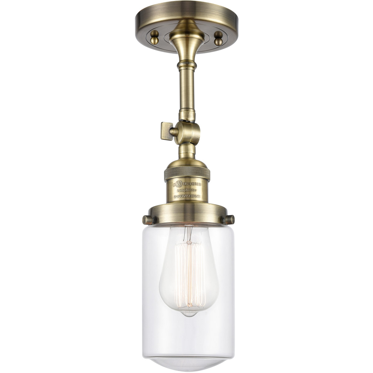 Franklin Restoration Dover LED 5 inch Antique Brass Semi-Flush Mount Ceiling Light in Clear Glass, Franklin Restoration