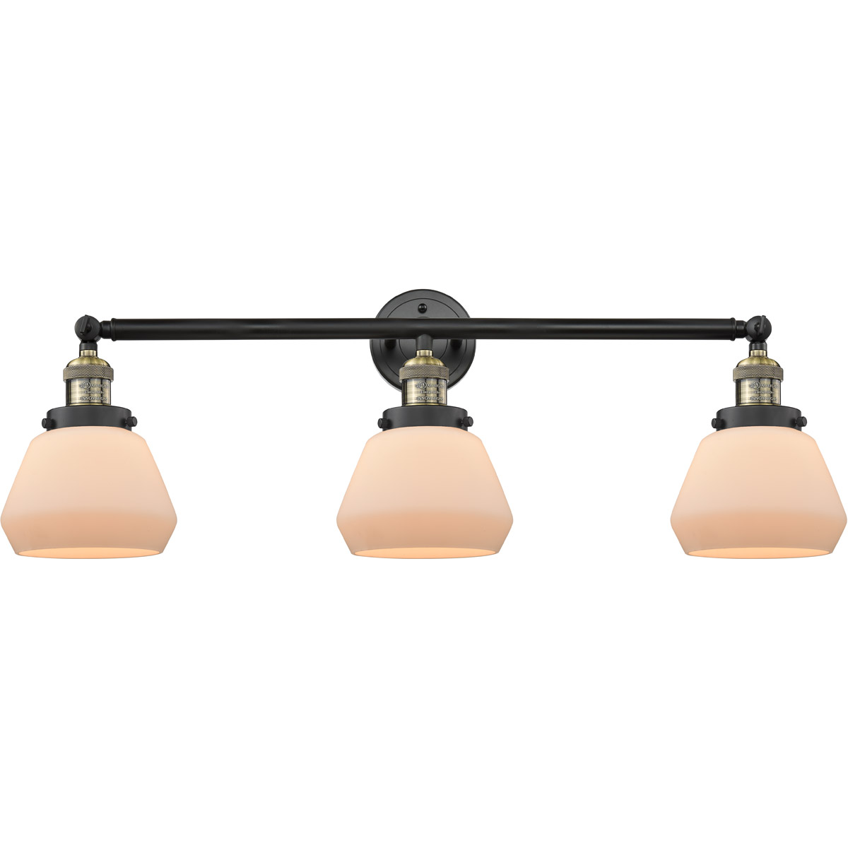 Franklin Restoration Fulton LED 30 inch Black Antique Brass Bath Vanity Light Wall Light in Matte White Glass, Franklin Restoration