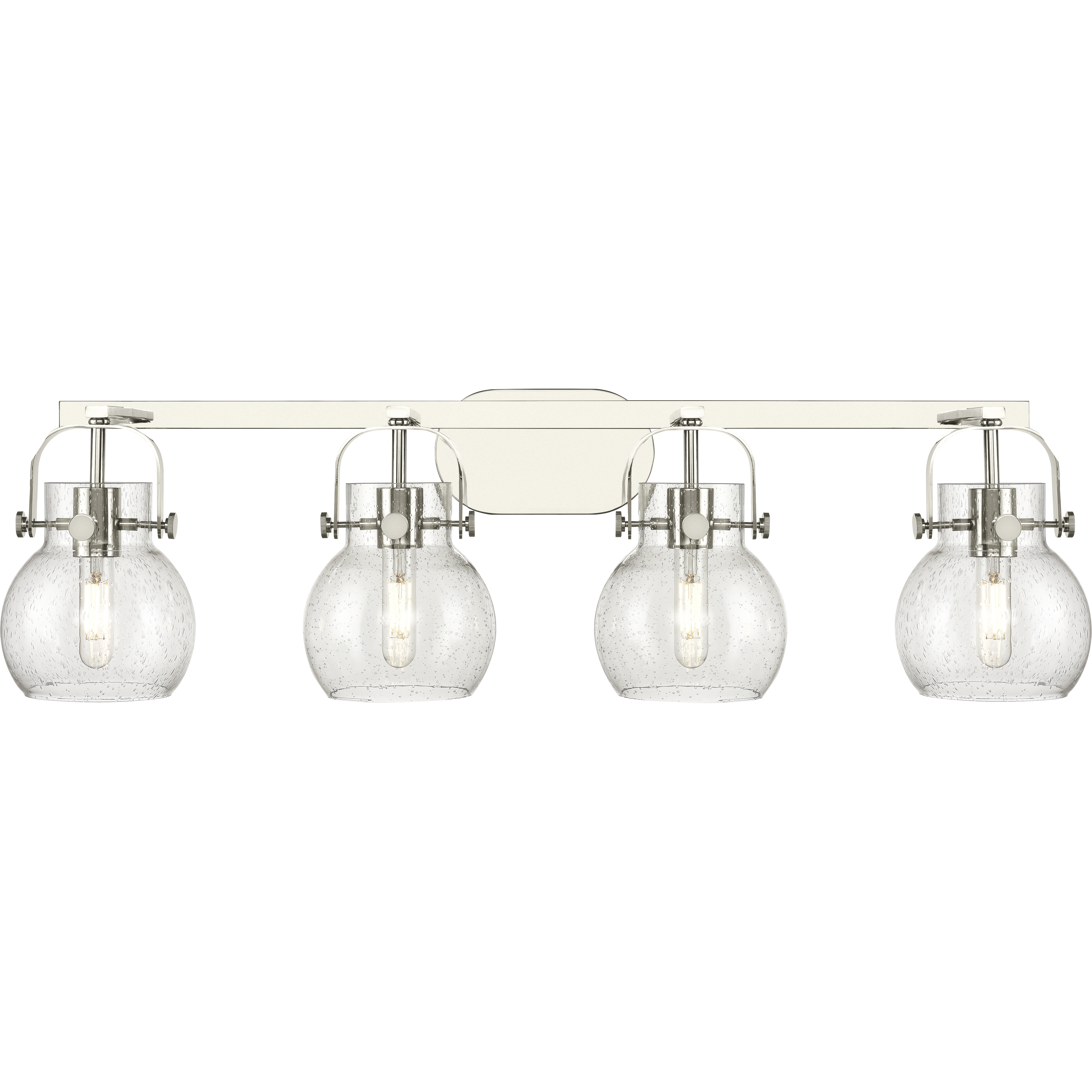 Pilaster II Sphere 4 Light 36.5 inch Polished Nickel Bath Vanity Light Wall Light in Seedy Glass