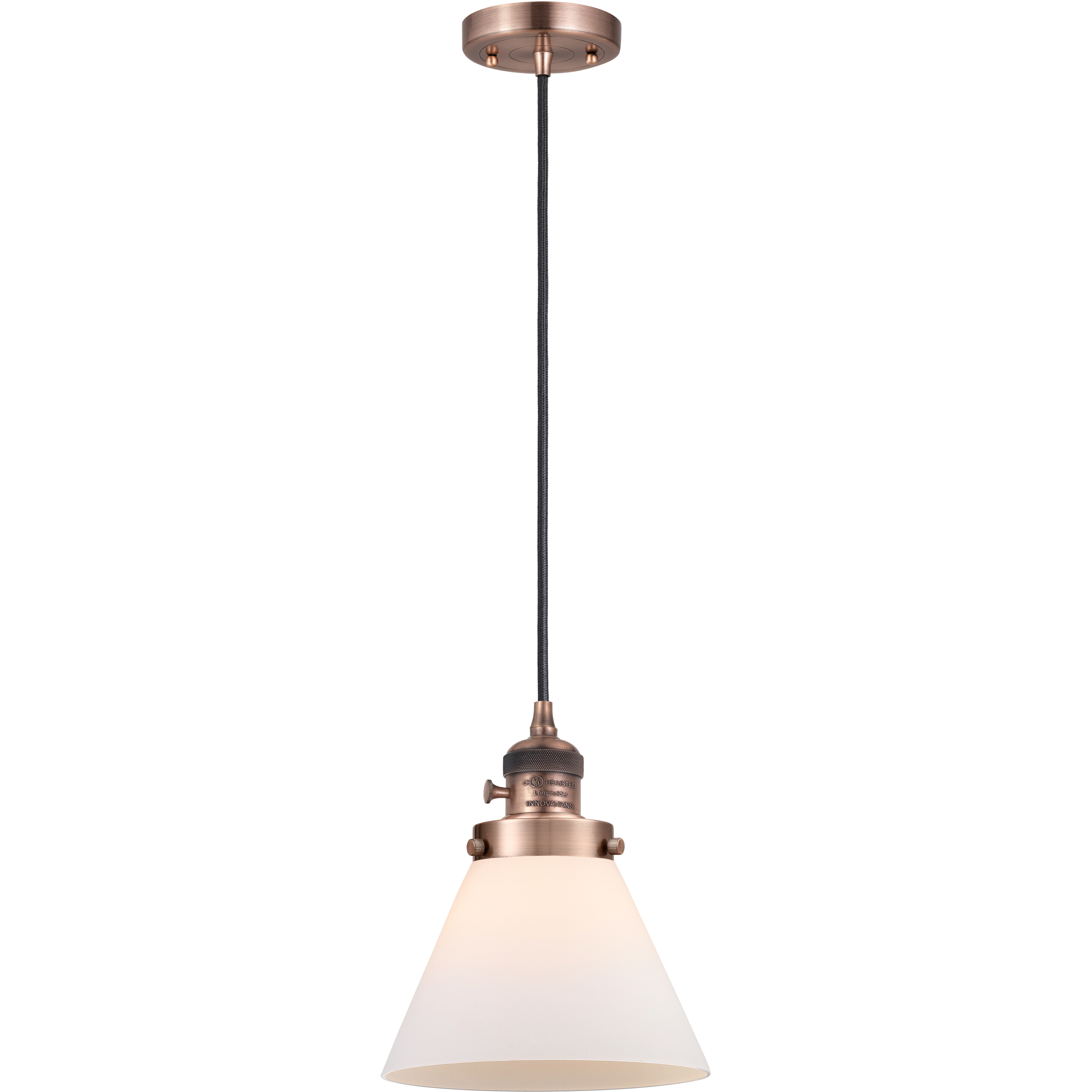 Franklin Restoration Cone LED 8 inch Antique Copper Mini Pendant Ceiling Light in Matte White