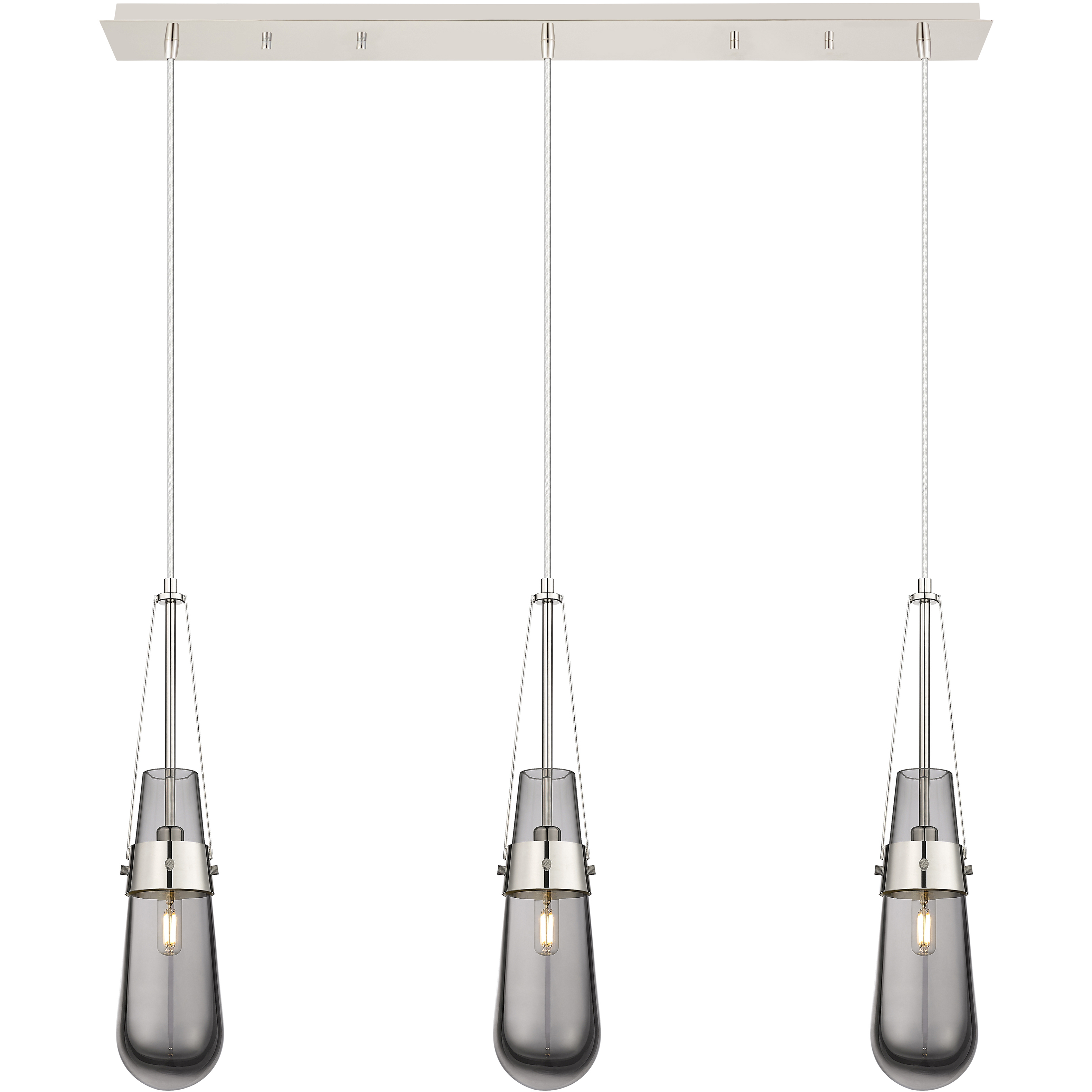 Milan 3 Light 36.13 inch Polished Nickel Linear Pendant Ceiling Light in Light Smoke Glass