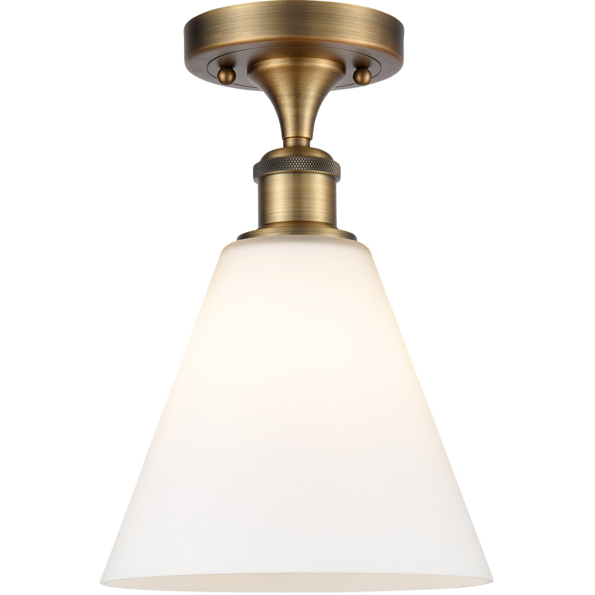 Ballston Cone 1 Light 8 inch Brushed Brass Semi-Flush Mount Ceiling Light in Matte White Glass