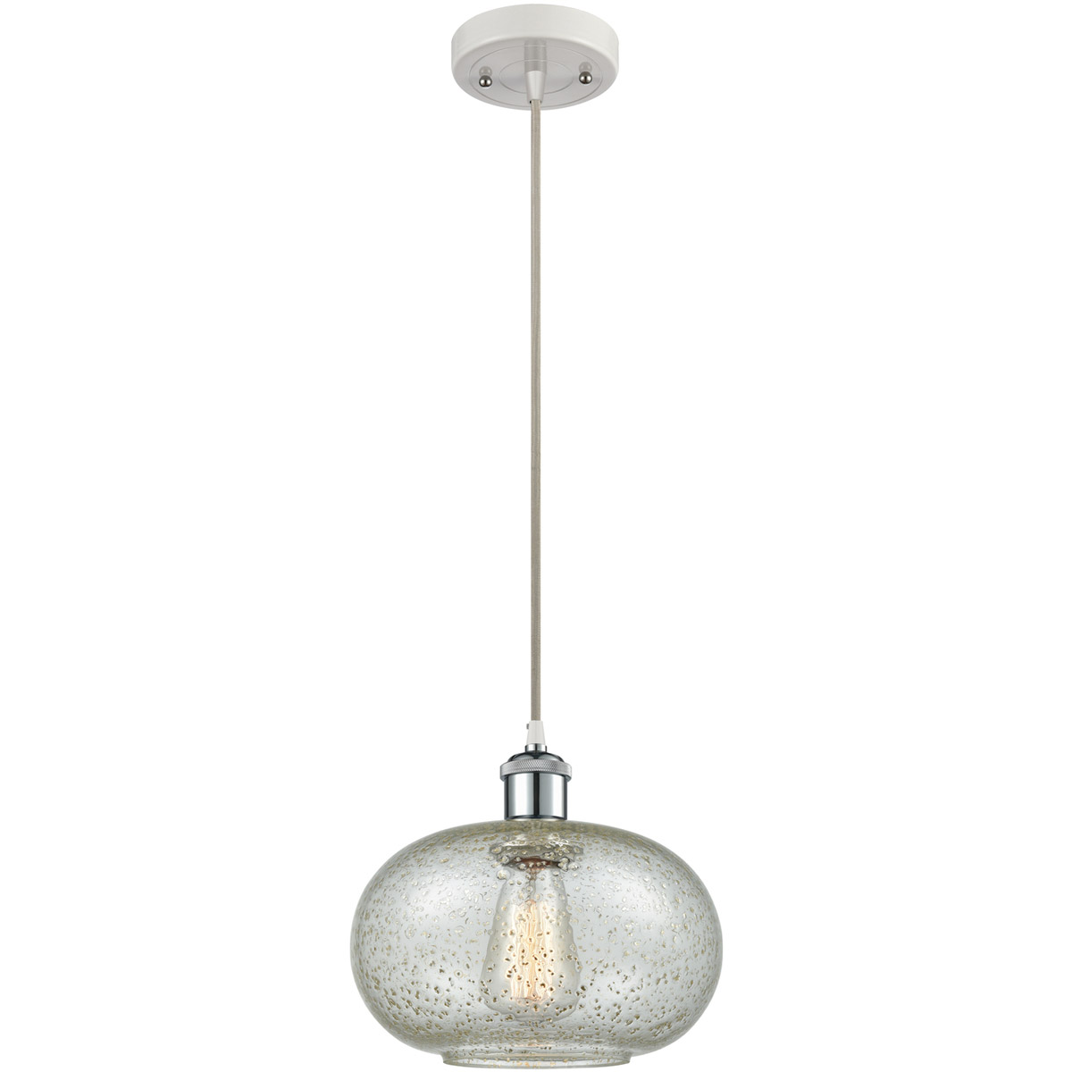 Ballston Gorham 1 Light 9.5 inch White and Polished Chrome Mini Pendant Ceiling Light in Mica Glass, Silver, Ballston