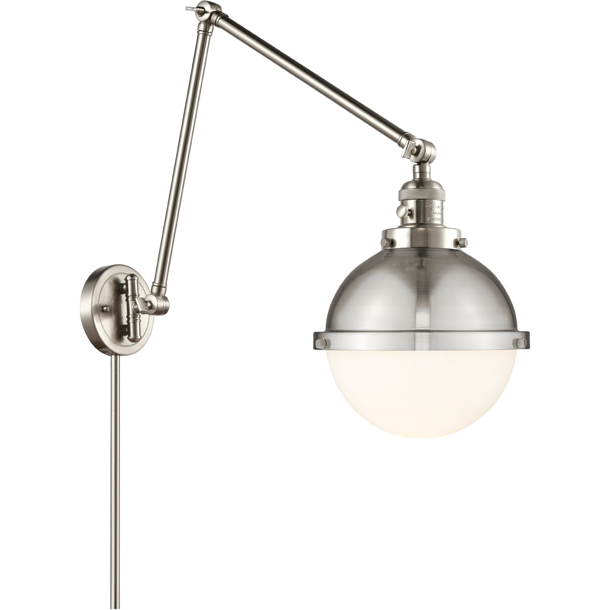 Franklin Restoration Hampden 32.5 inch 60 watt Brushed Satin Nickel Swing Arm Wall Light in Matte White Glass