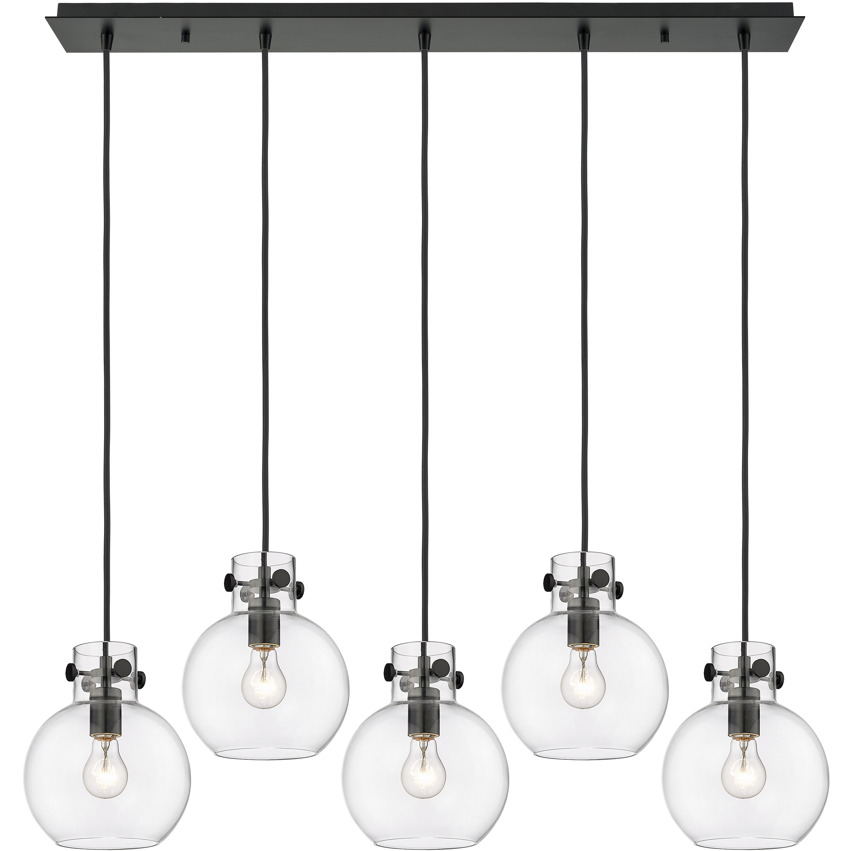 Newton Sphere 5 Light 39.75 inch Matte Black Linear Pendant Ceiling Light in Clear Glass