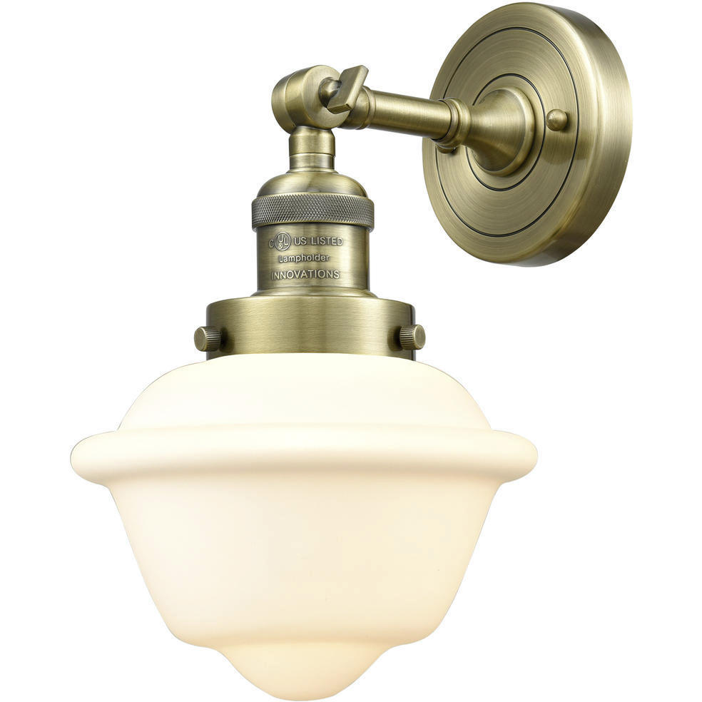 Franklin Restoration Small Oxford LED 7.5 inch Antique Brass Sconce Wall Light in Matte White Glass, Franklin Restoration
