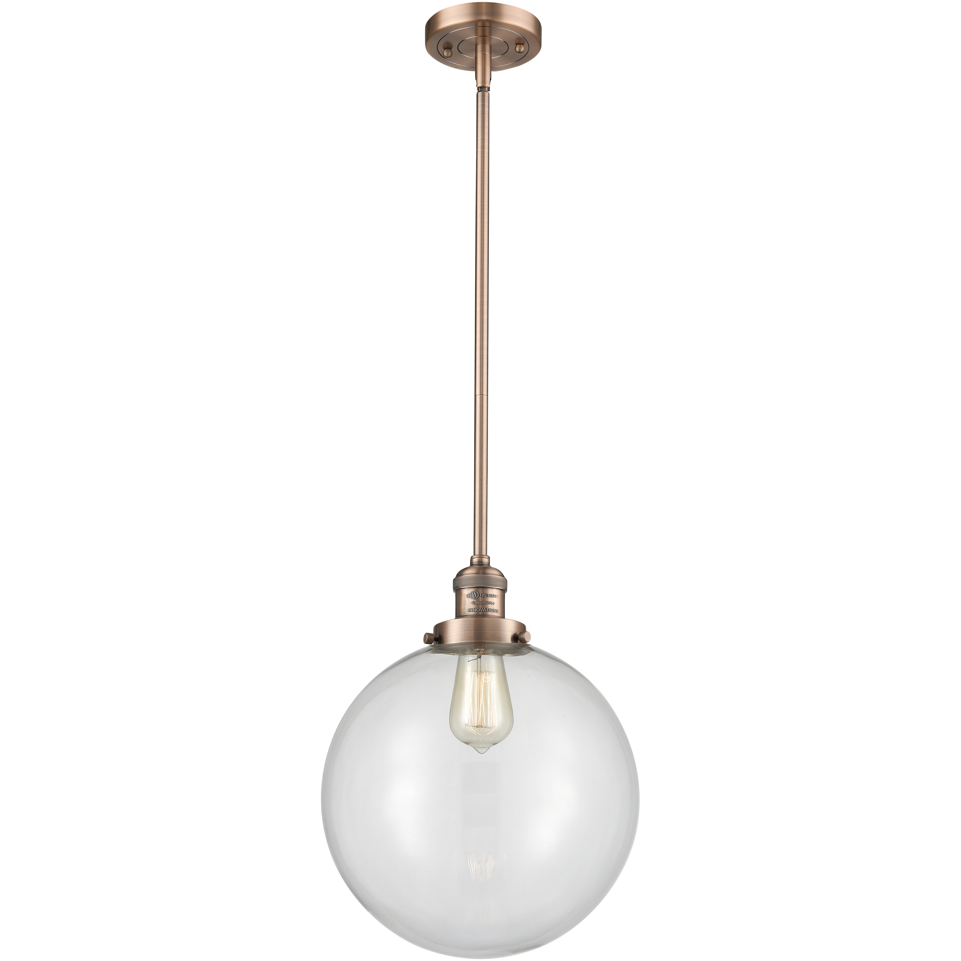 Franklin Restoration Beacon 1 Light 12 inch Antique Copper Mini Pendant Ceiling Light in Incandescent, Clear, Franklin Restoration