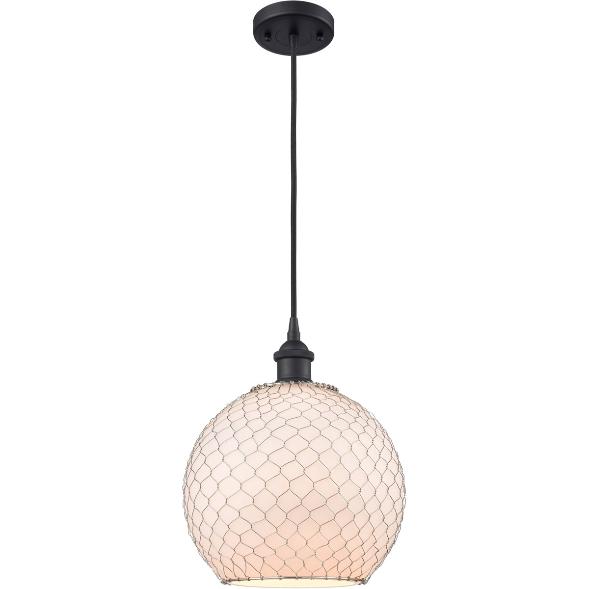 Ballston Large Farmhouse Chicken Wire LED 10 inch Matte Black Mini Pendant Ceiling Light, Ballston