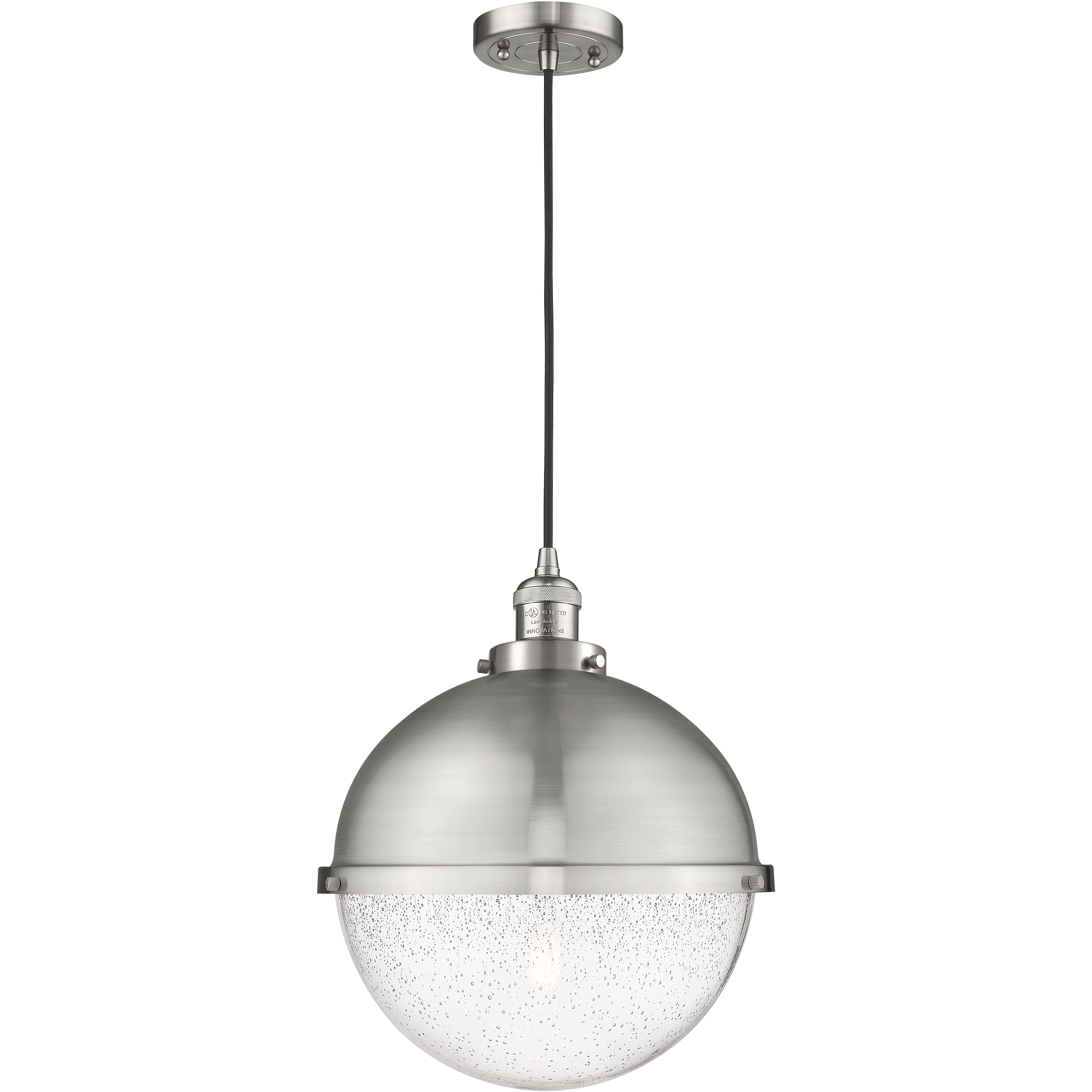 Franklin Restoration Hampden LED 12.88 inch Brushed Satin Nickel Pendant Ceiling Light in Seedy Glass