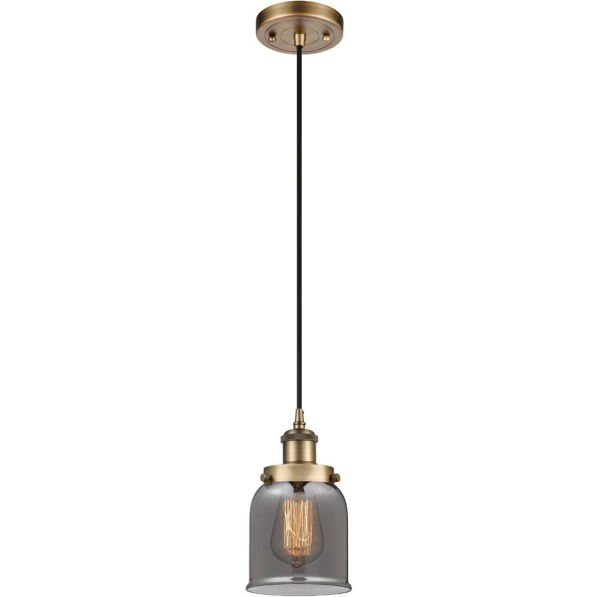 Ballston Small Bell LED 5 inch Brushed Brass Mini Pendant Ceiling Light in Plated Smoke Glass, Black Textured