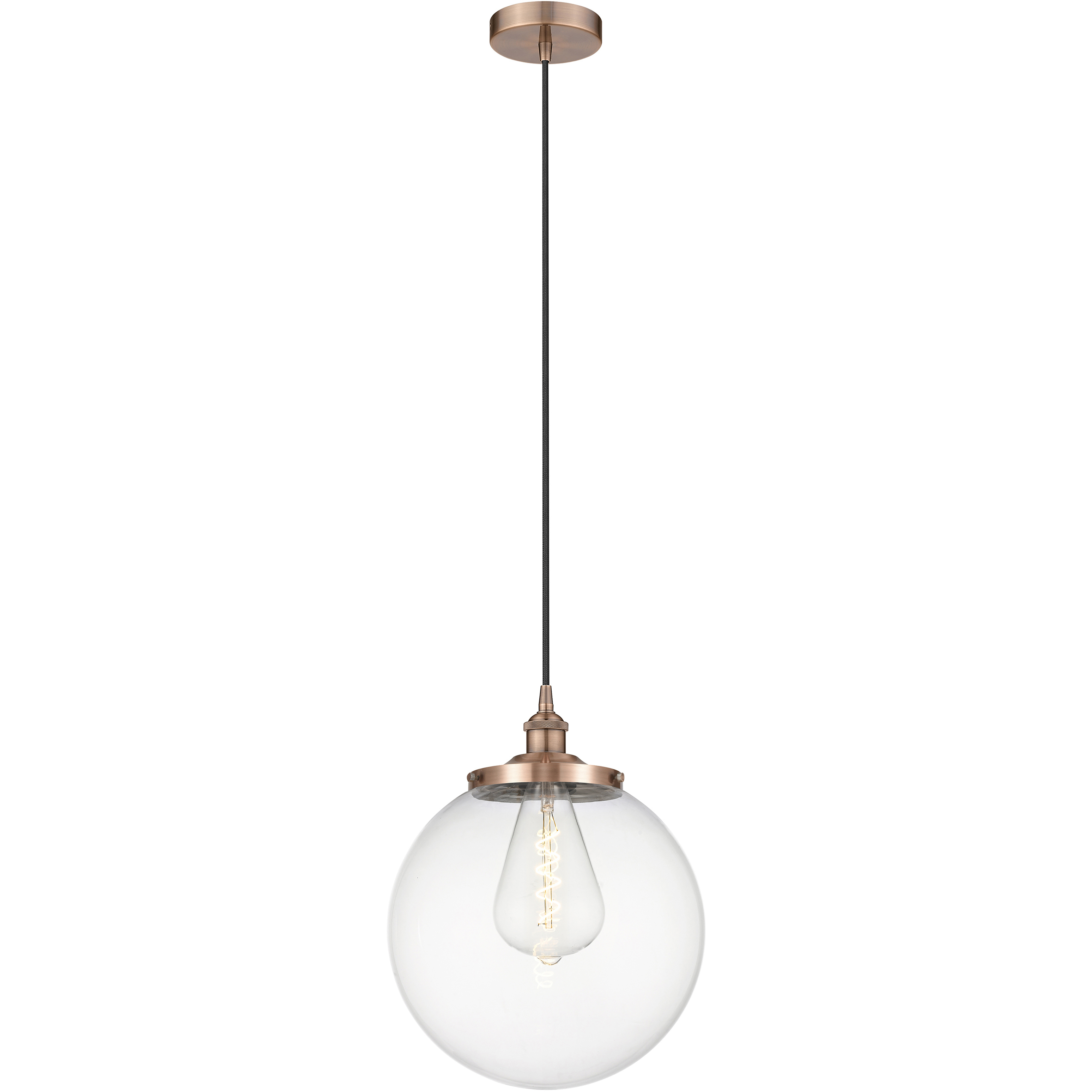Beacon 1 Light 13.75 inch Antique Copper Mini Pendant Ceiling Light in Clear Glass