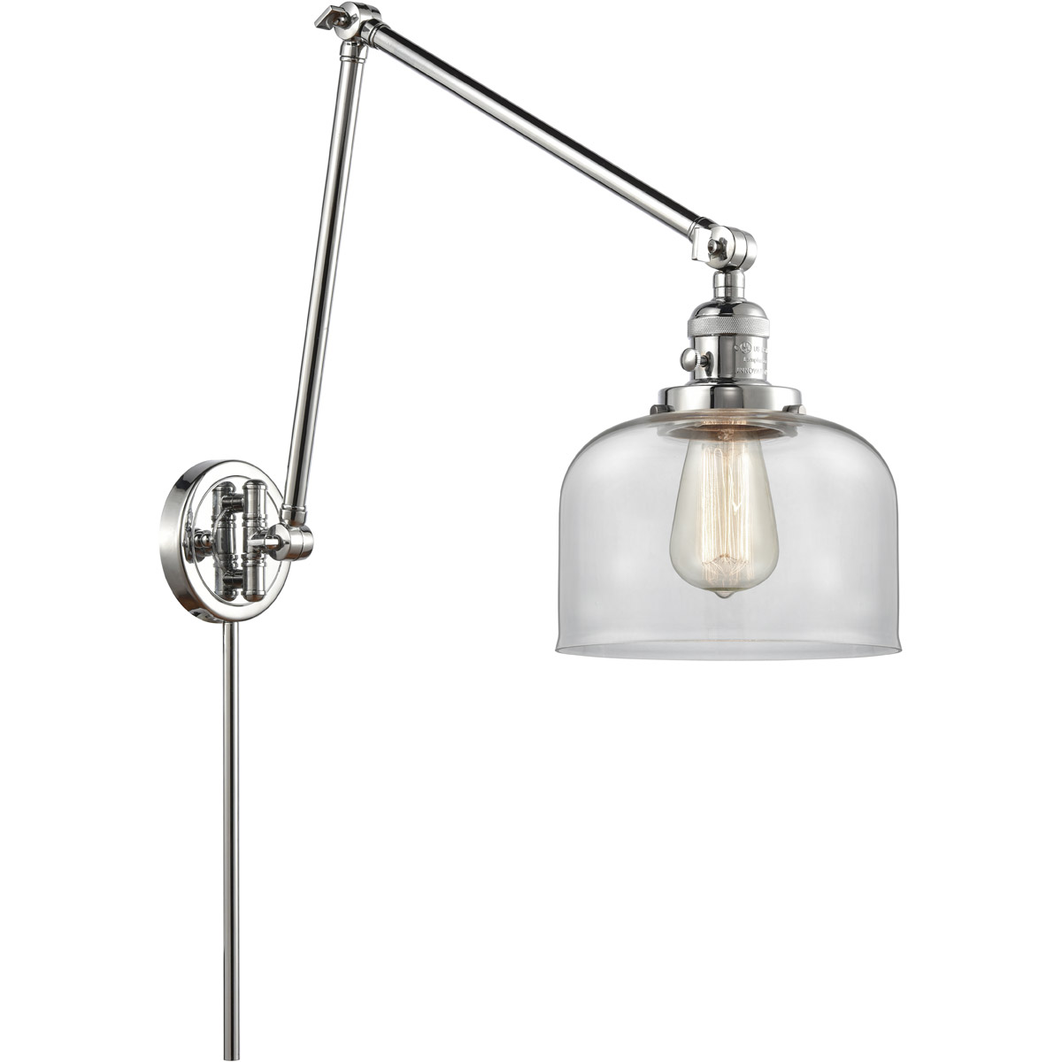 Large Bell 30 inch 60.00 watt Polished Chrome Swing Arm Wall Light, Franklin Restoration