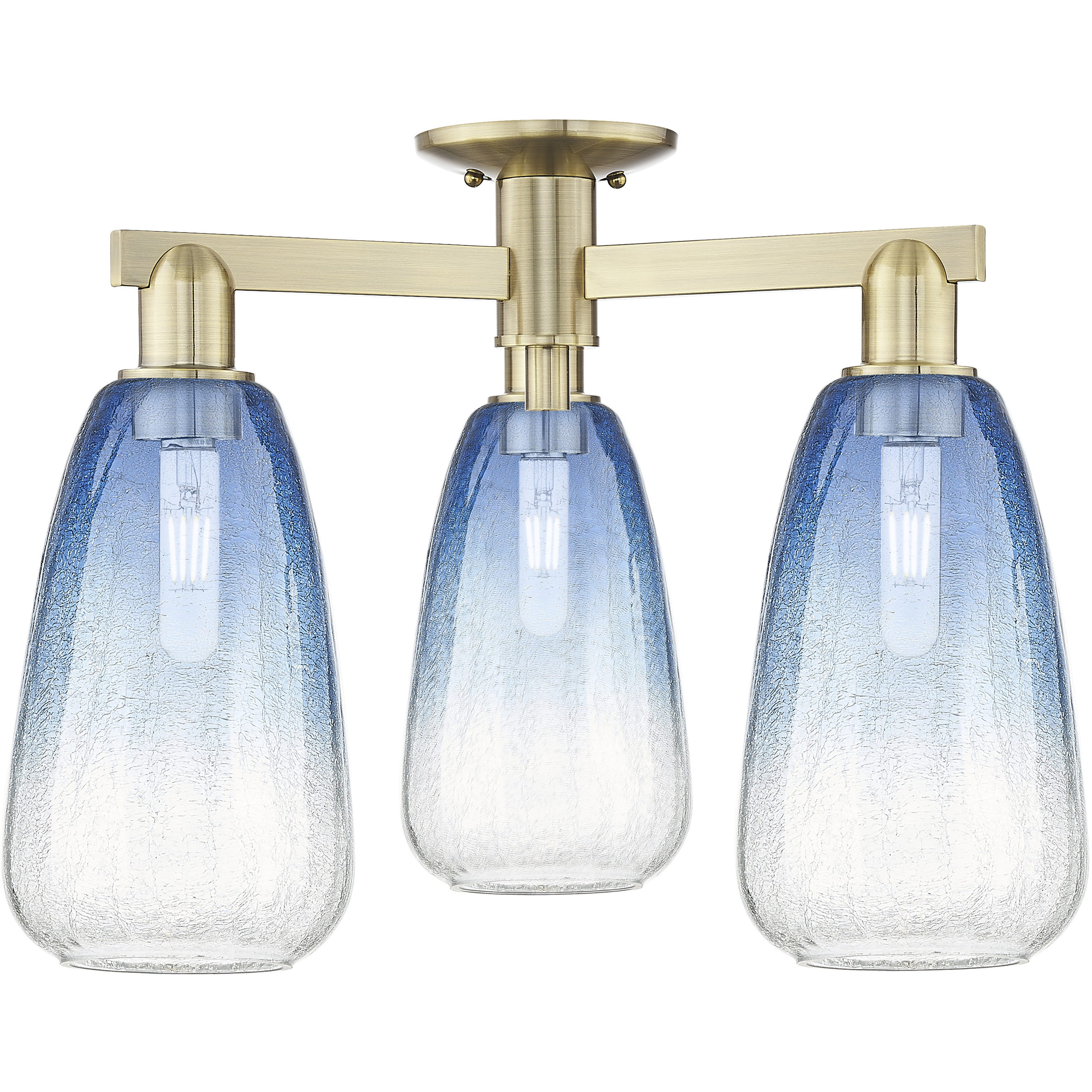 Brookhaven Almond 3 Light 23.5 inch Antique Brass Semi-Flush Mount Ceiling Light in Sapphire Blue Glass
