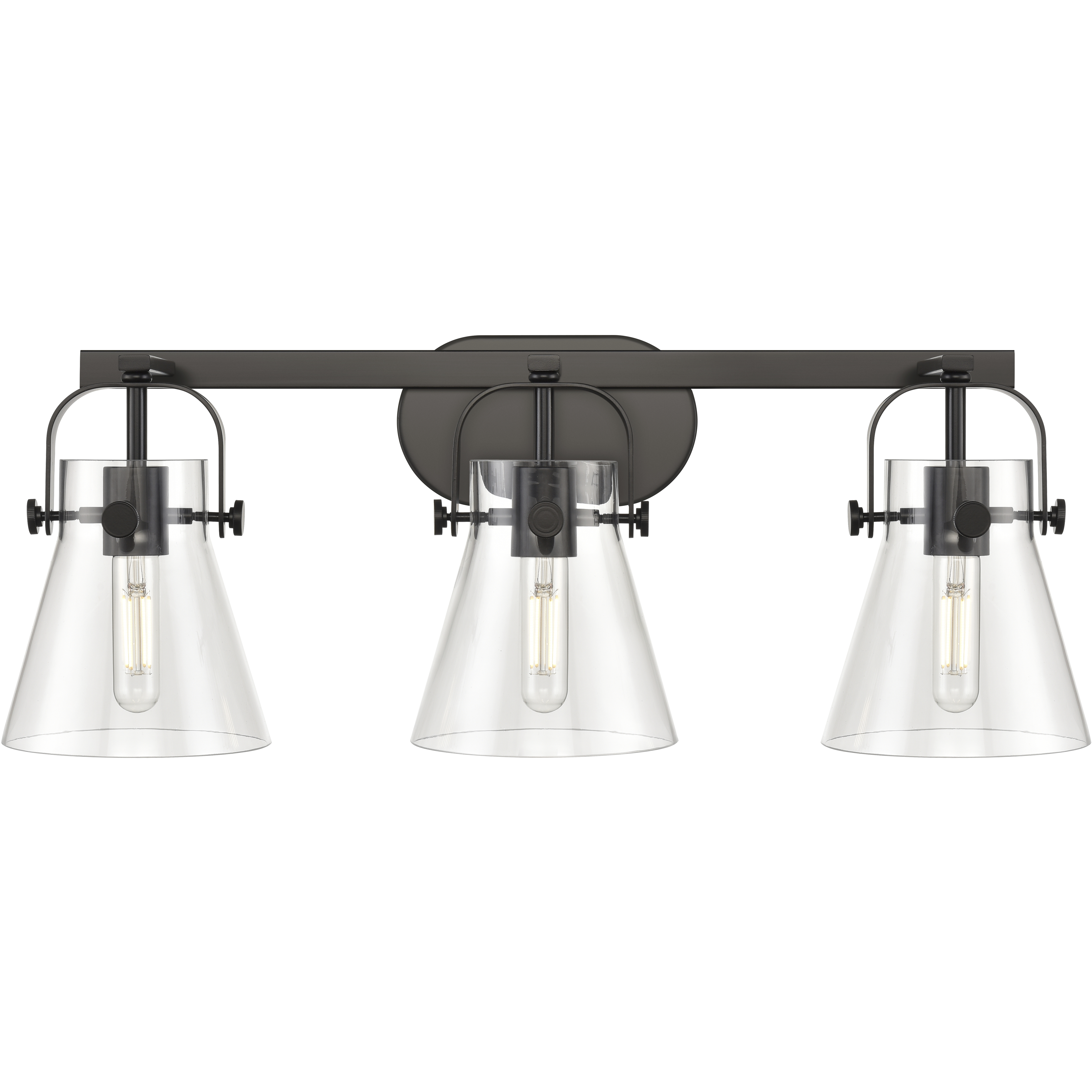 Pilaster II Cone 3 Light 26.5 inch Matte Black Bath Vanity Light Wall Light in Clear Glass